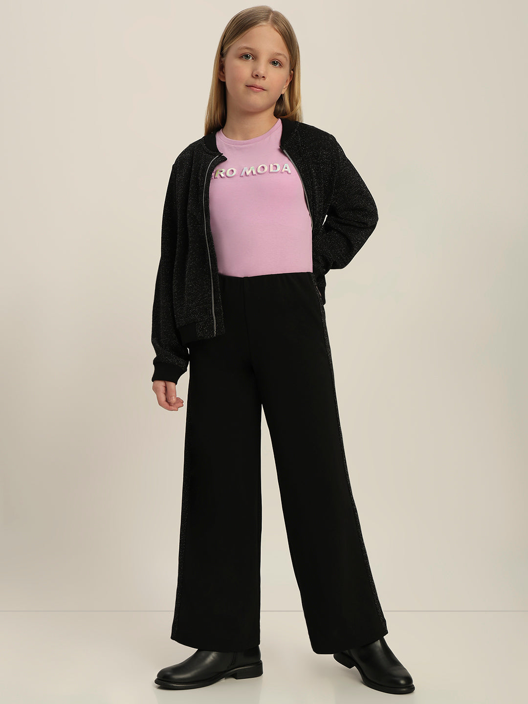 Girls Black Glitter Wide Leg Pants