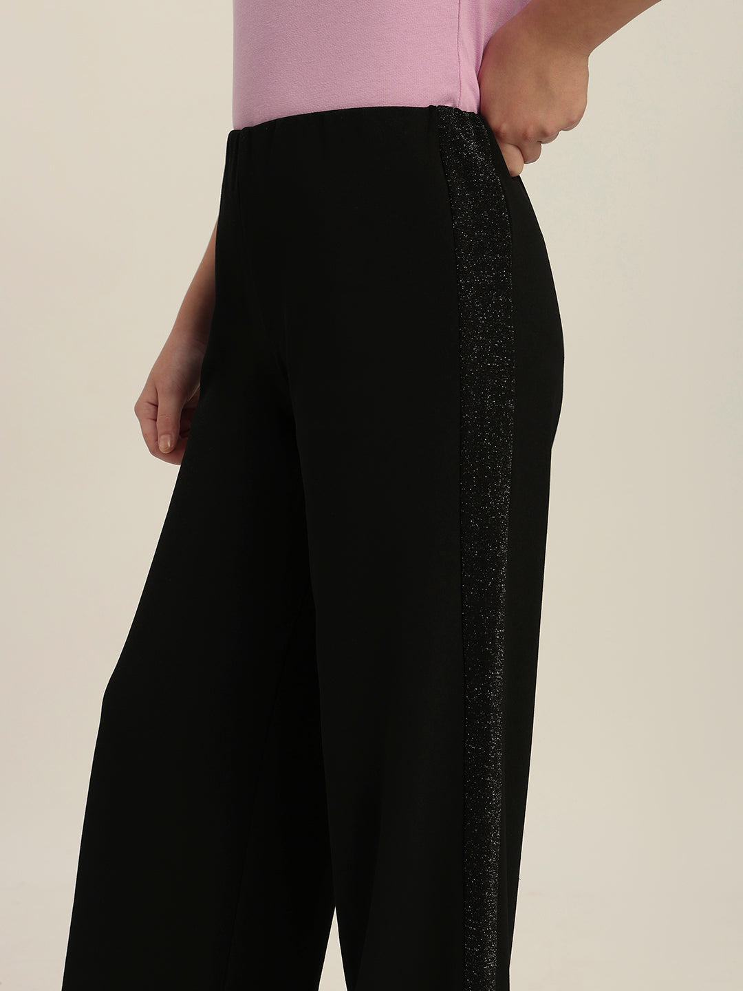 Girls Black Glitter Wide Leg Pants