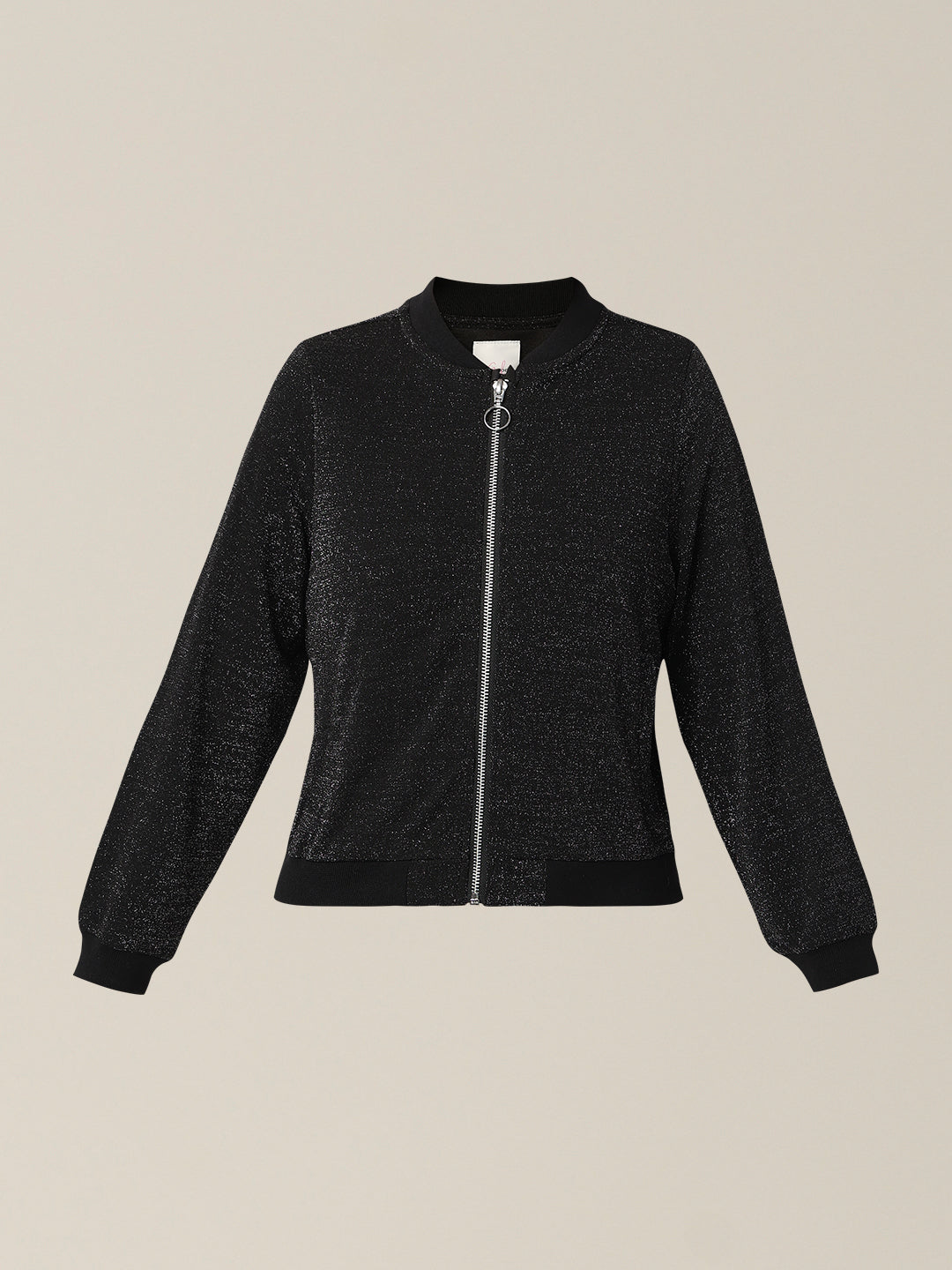 Girls Black Glitter Bomber Jacket