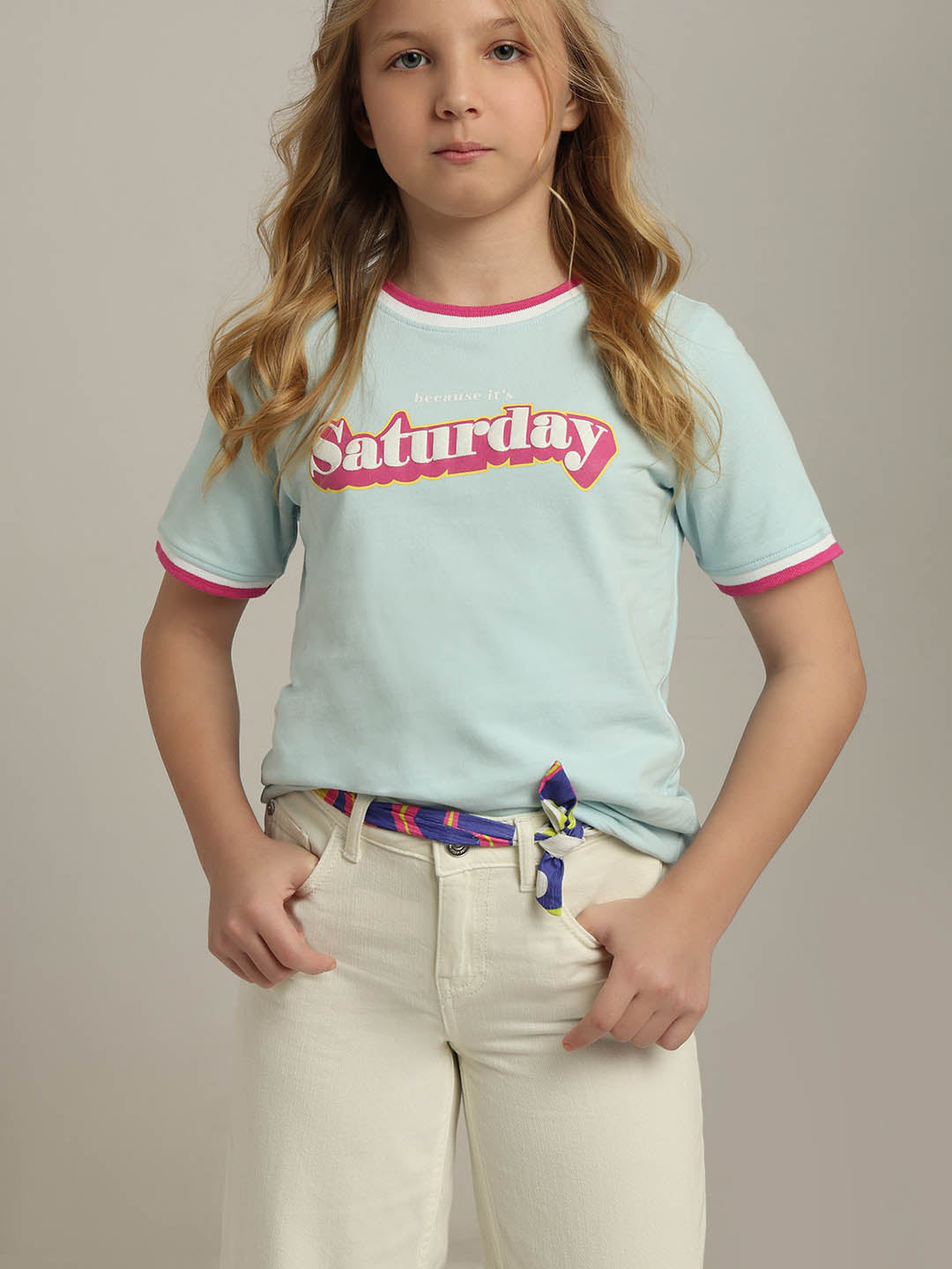 GIRLS Sky Blue Printed T-shirt