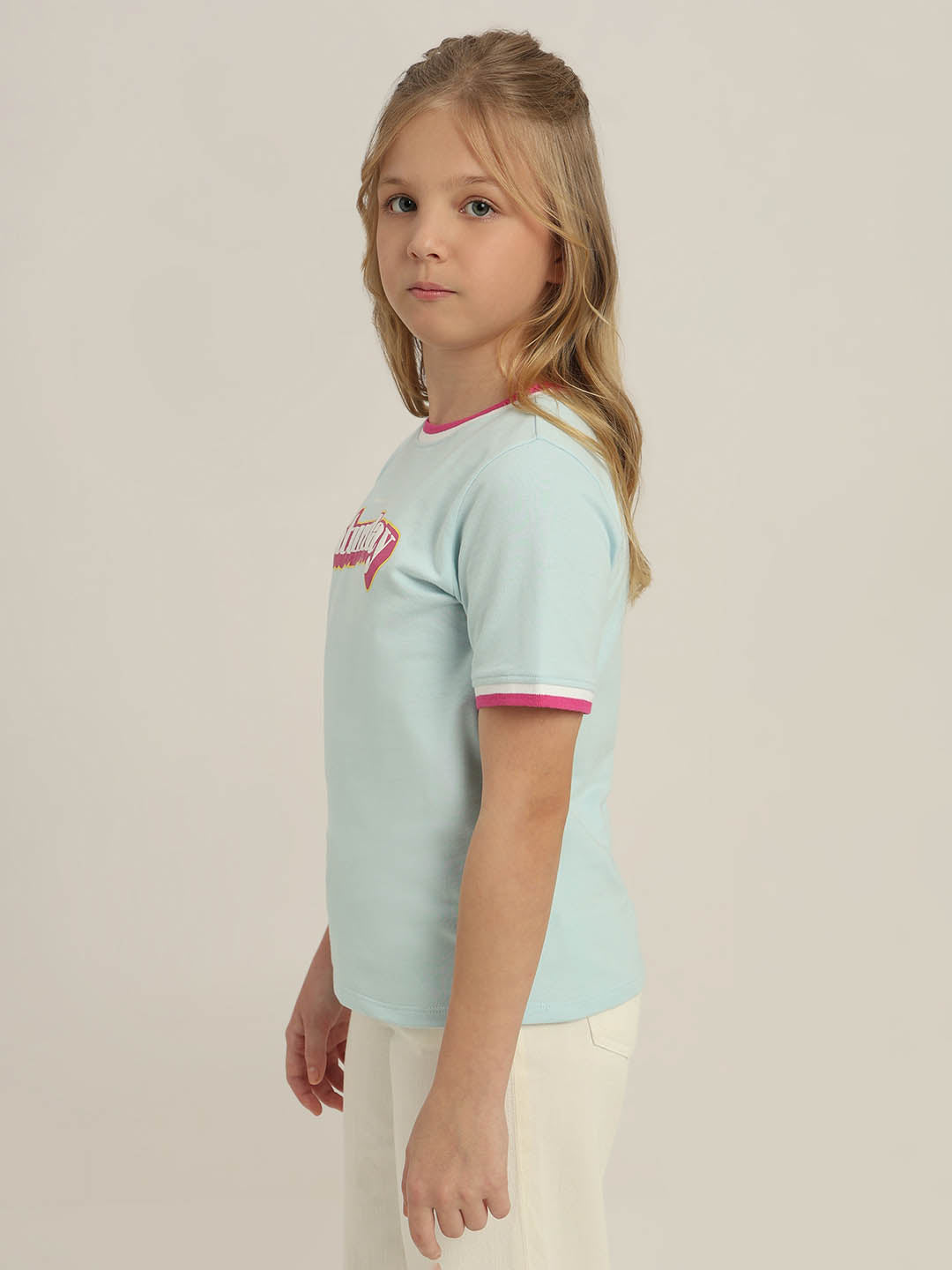 GIRLS Sky Blue Printed T-shirt
