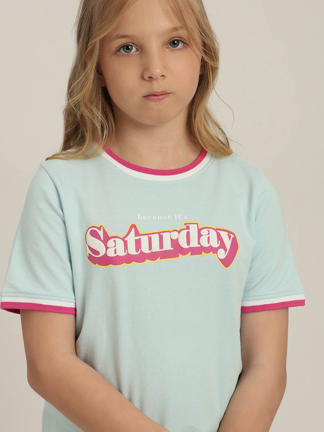 GIRLS Sky Blue Printed T-shirt