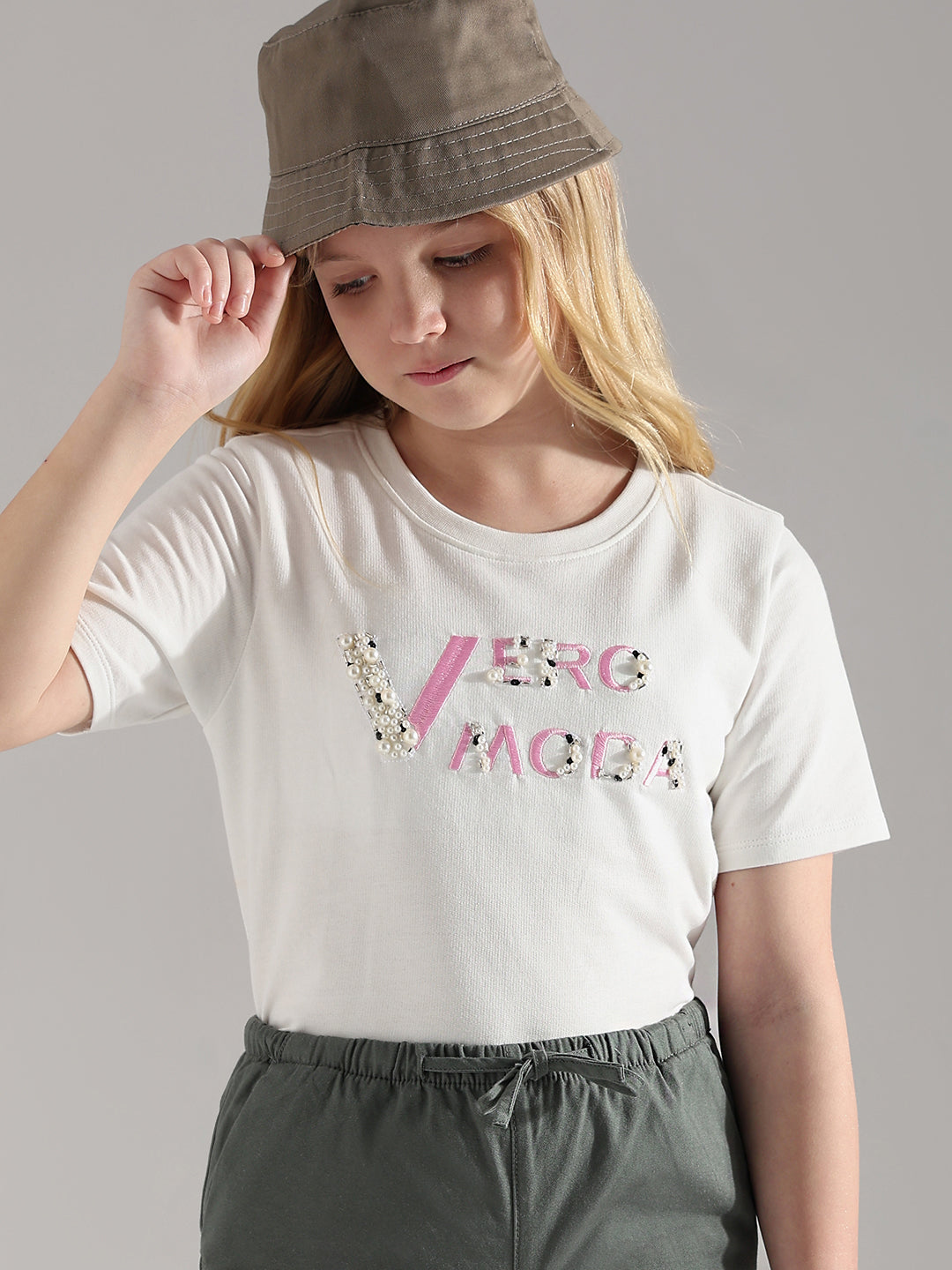 GIRLS White Embellished Logo T-shirt