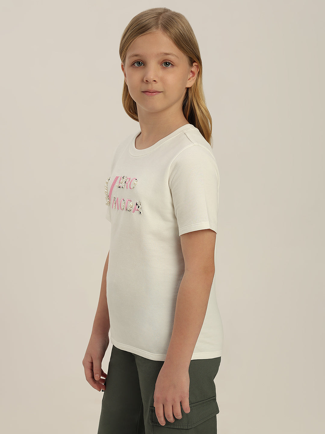 GIRLS White Embellished Logo T-shirt