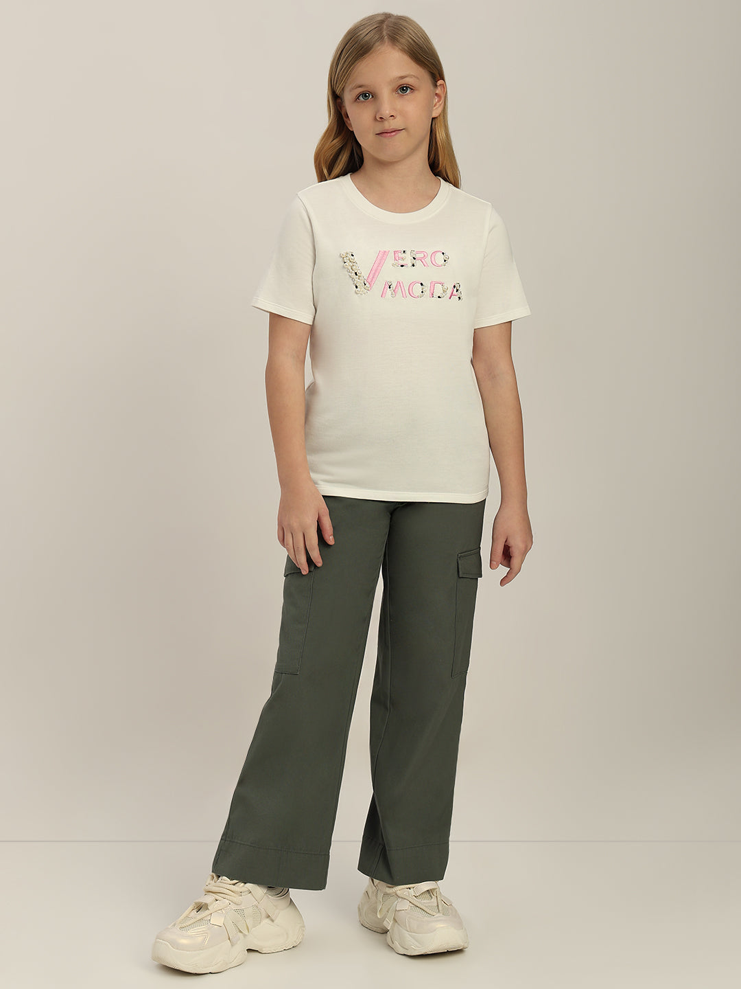 GIRLS White Embellished Logo T-shirt