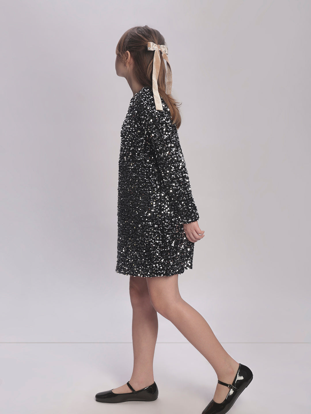 Girls Black Sequin Mini Skirt