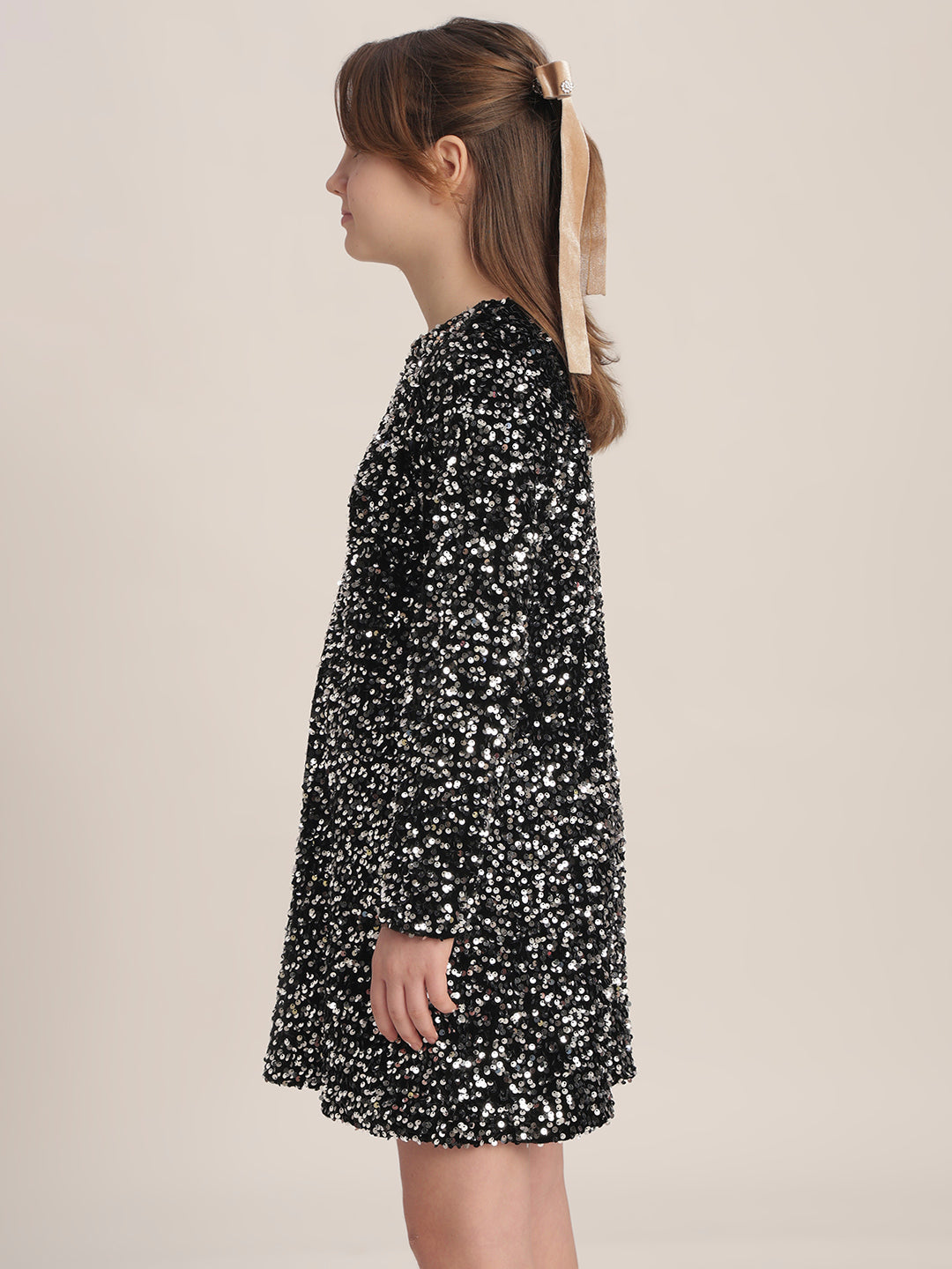 Girls Black Sequin Mini Skirt