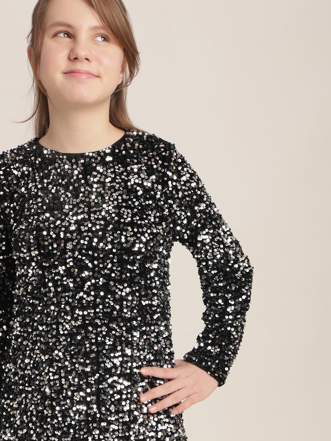 Girls Black Sequin Mini Skirt