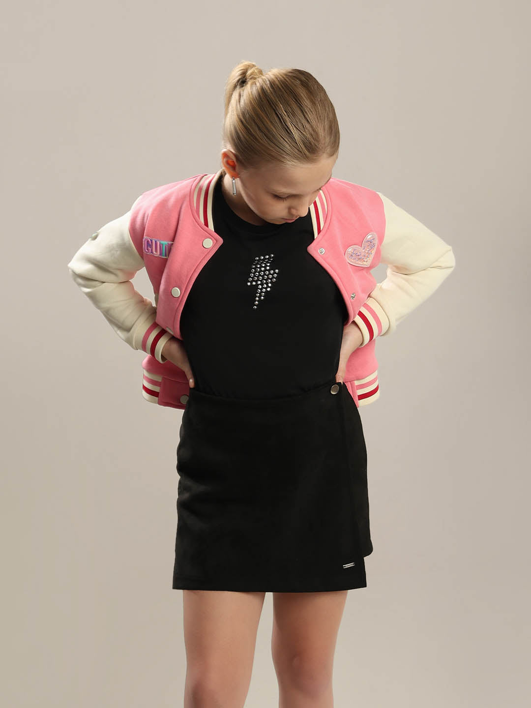 GIRLS Black Embellished T-shirt