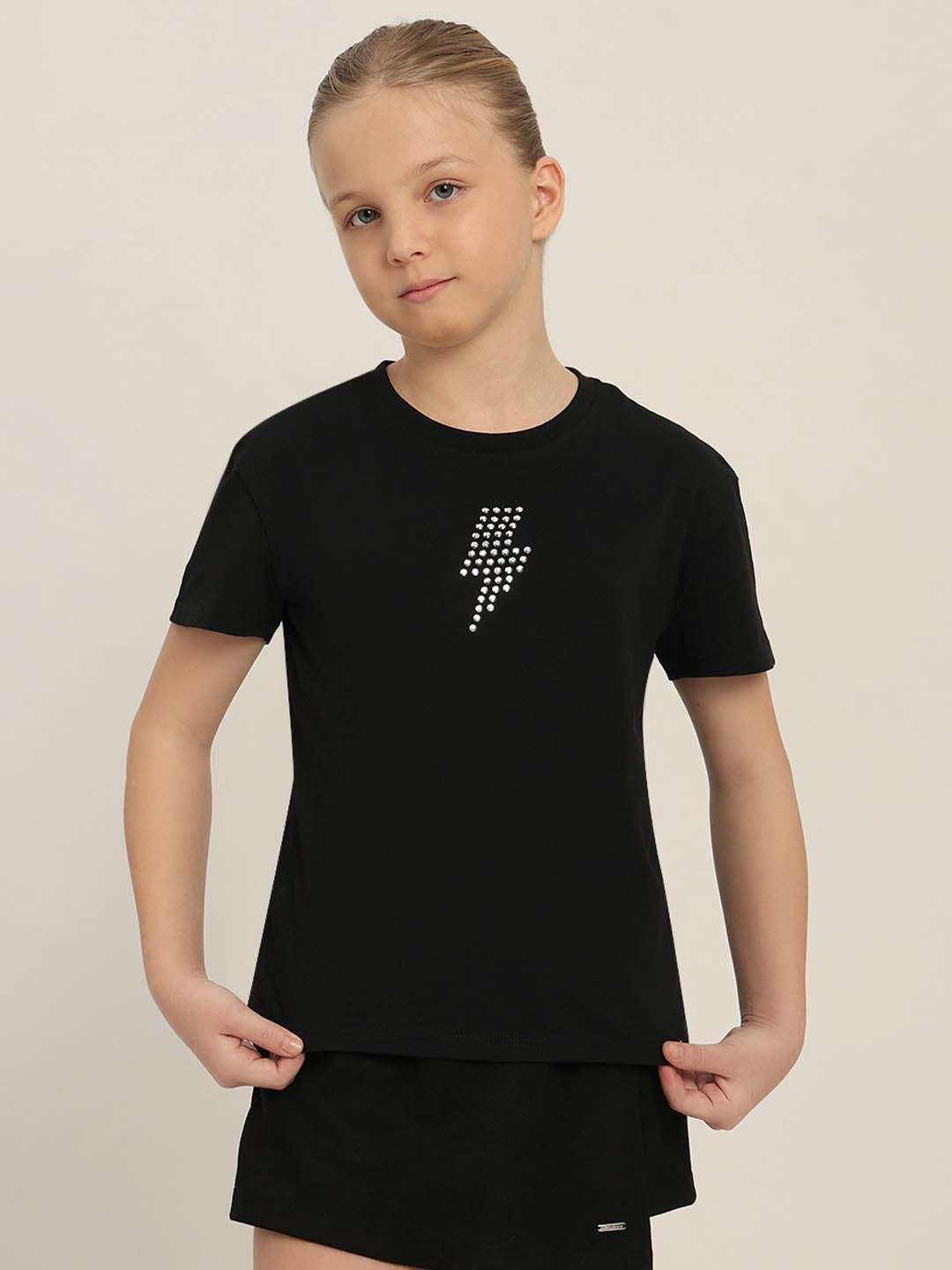 GIRLS Black Embellished T-shirt