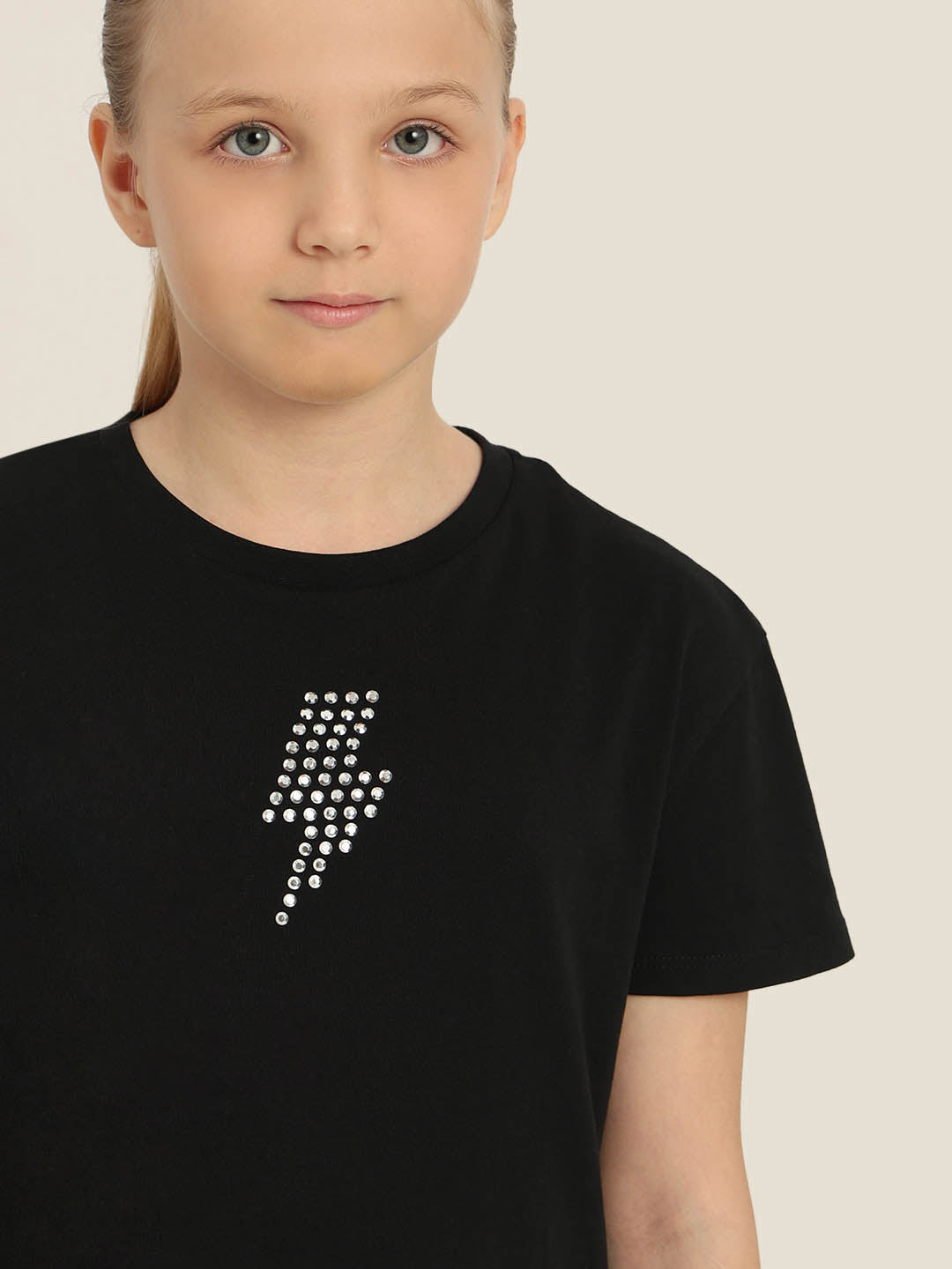 GIRLS Black Embellished T-shirt