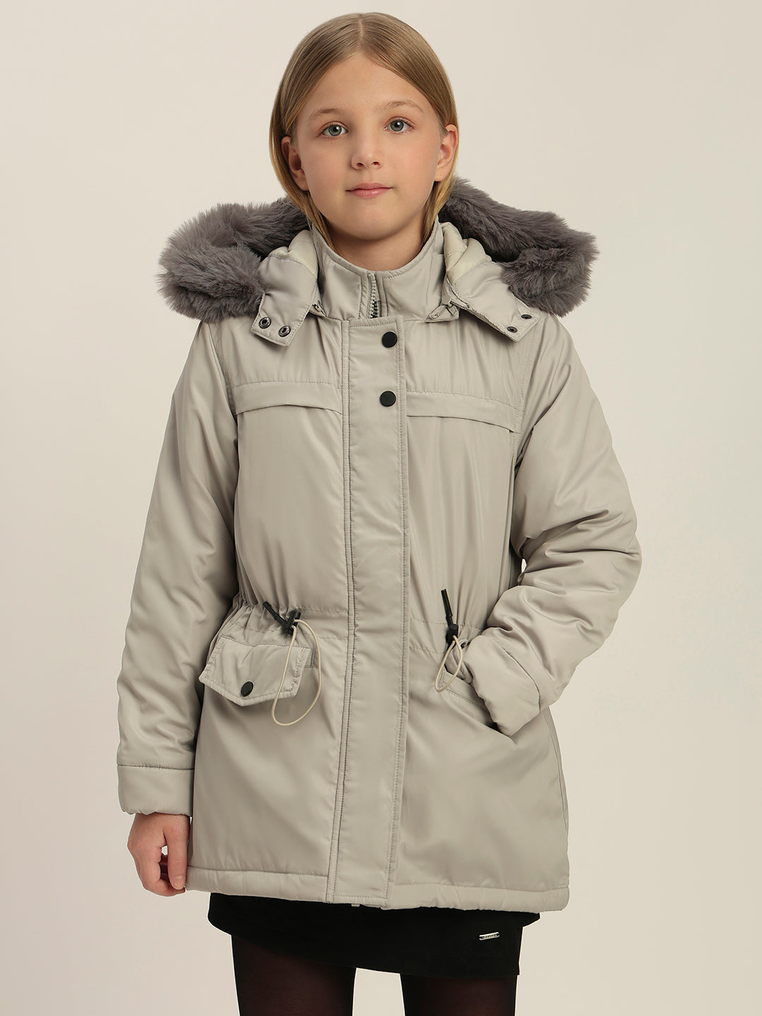 GIRLS Grey Parka Hooded Jacket