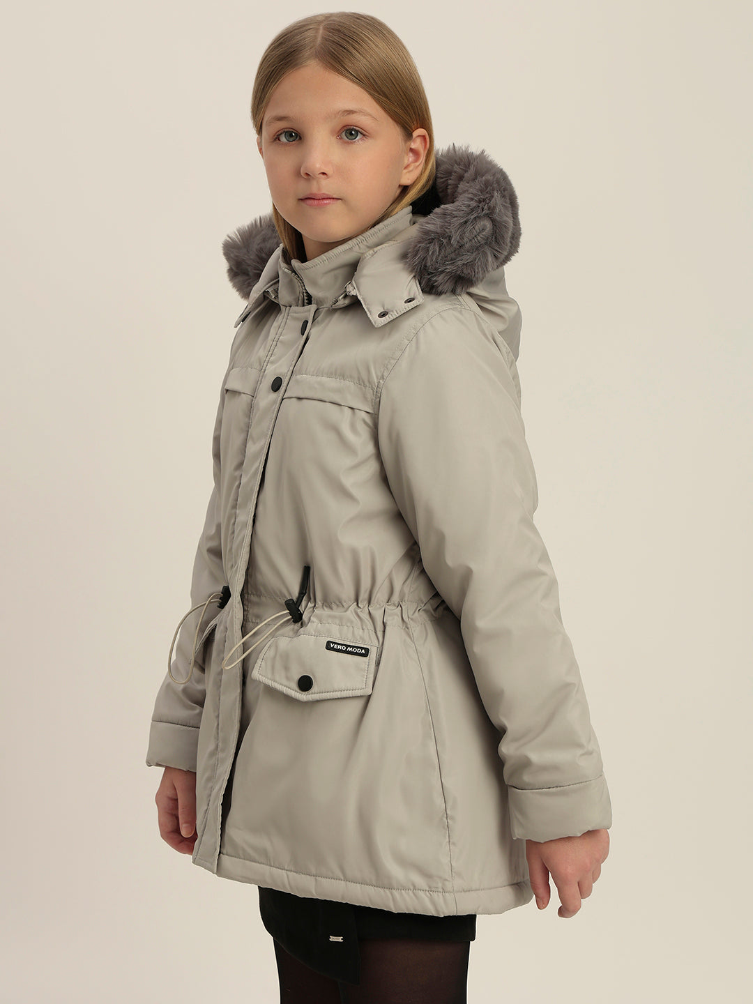 GIRLS Grey Parka Hooded Jacket