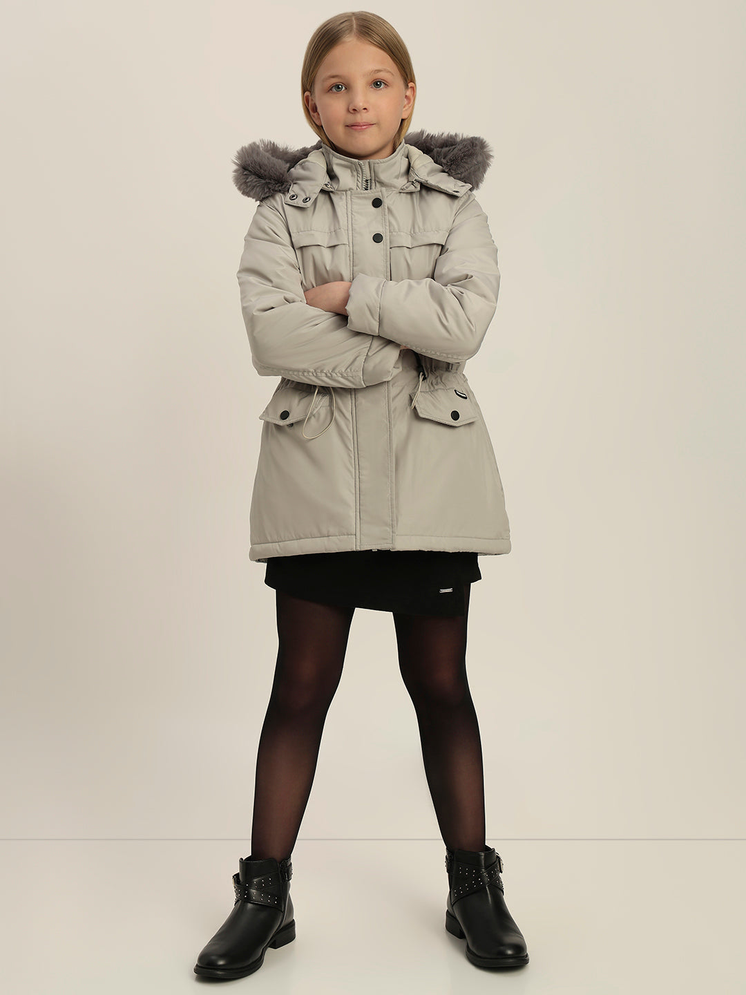 GIRLS Grey Parka Hooded Jacket