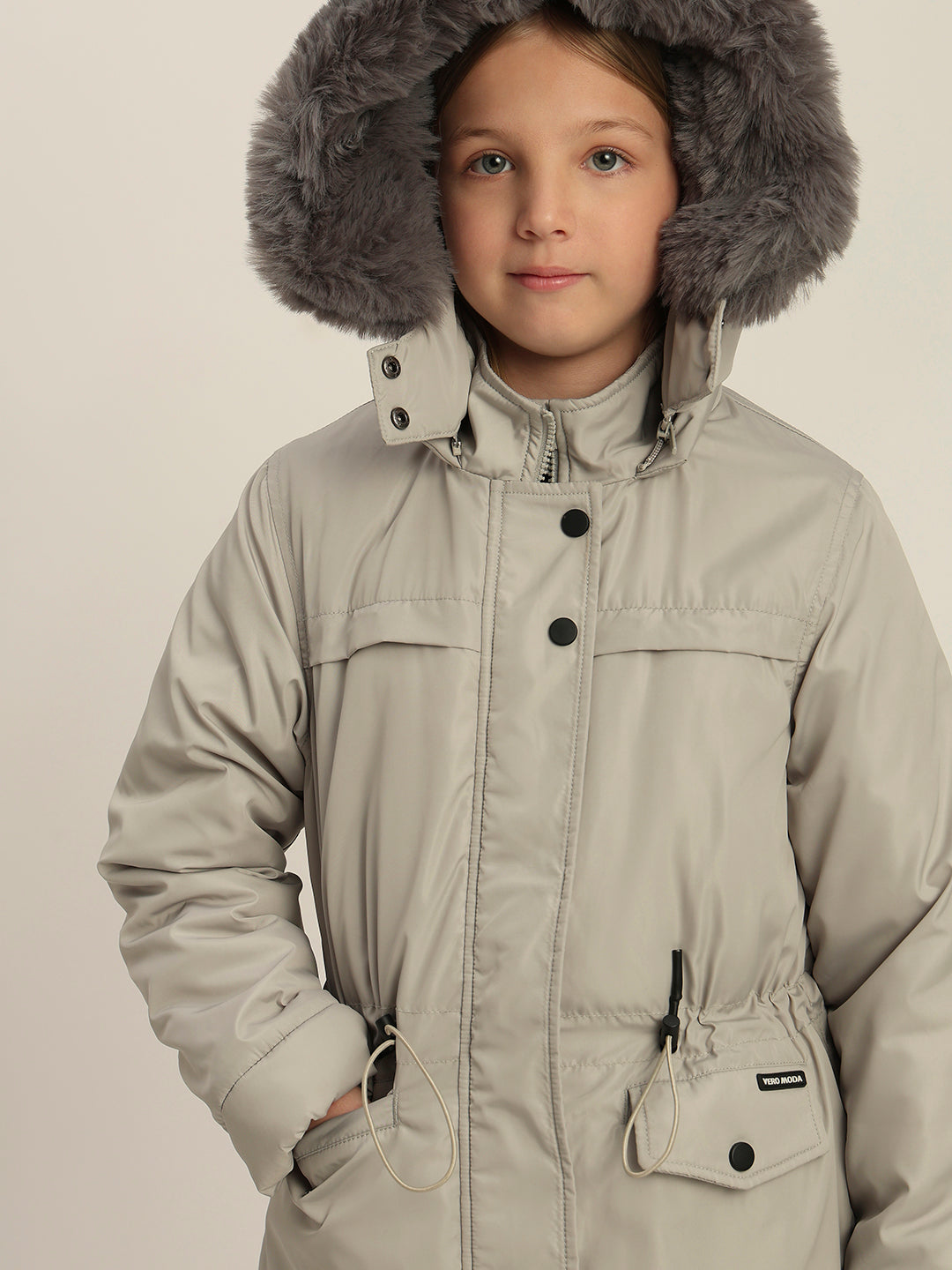 GIRLS Grey Parka Hooded Jacket