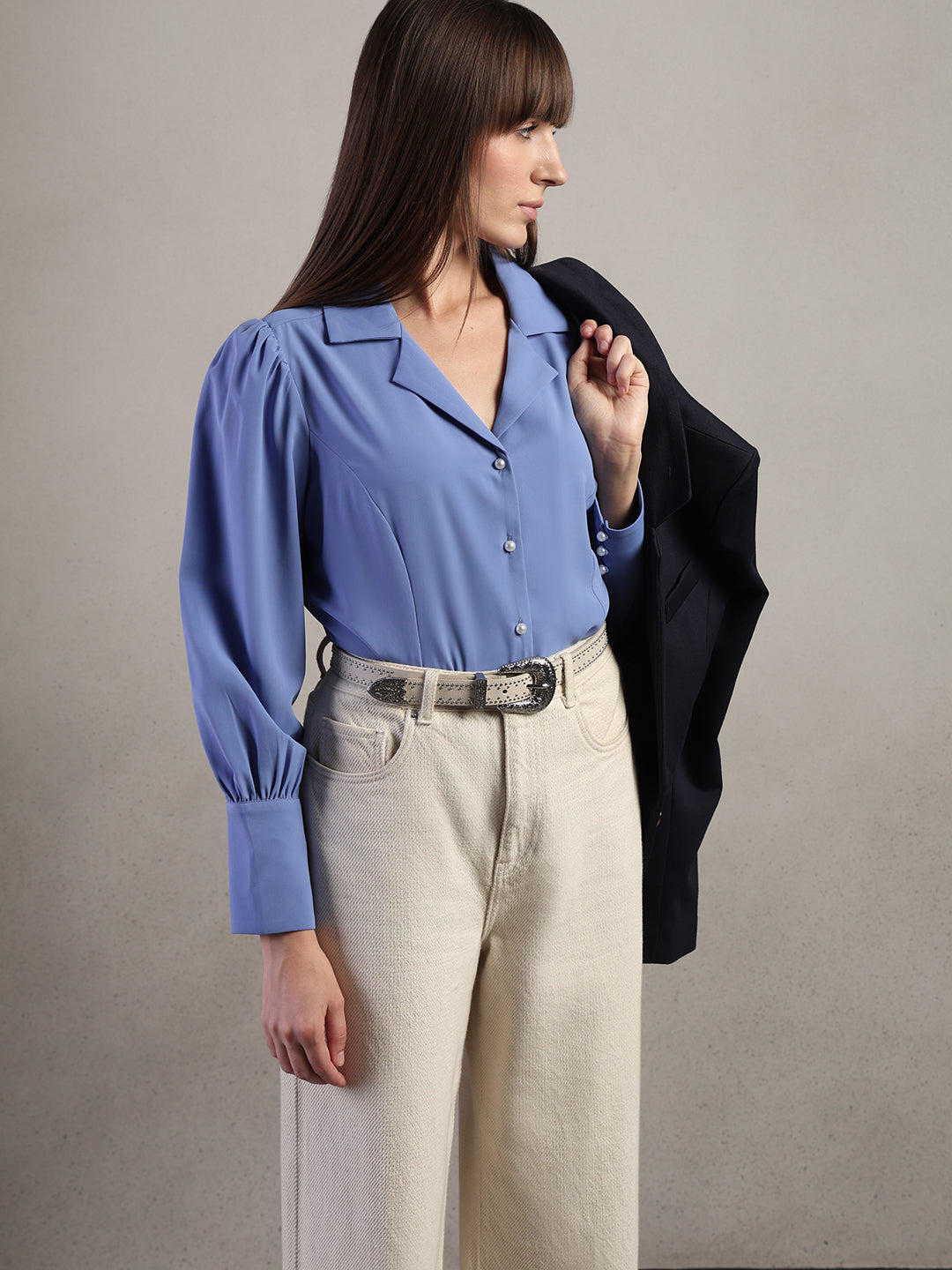 Blue Cuff Sleeves Shirt