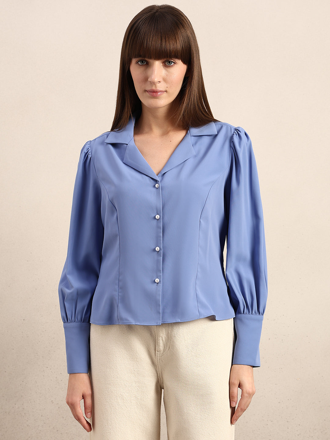 Blue Cuff Sleeves Shirt