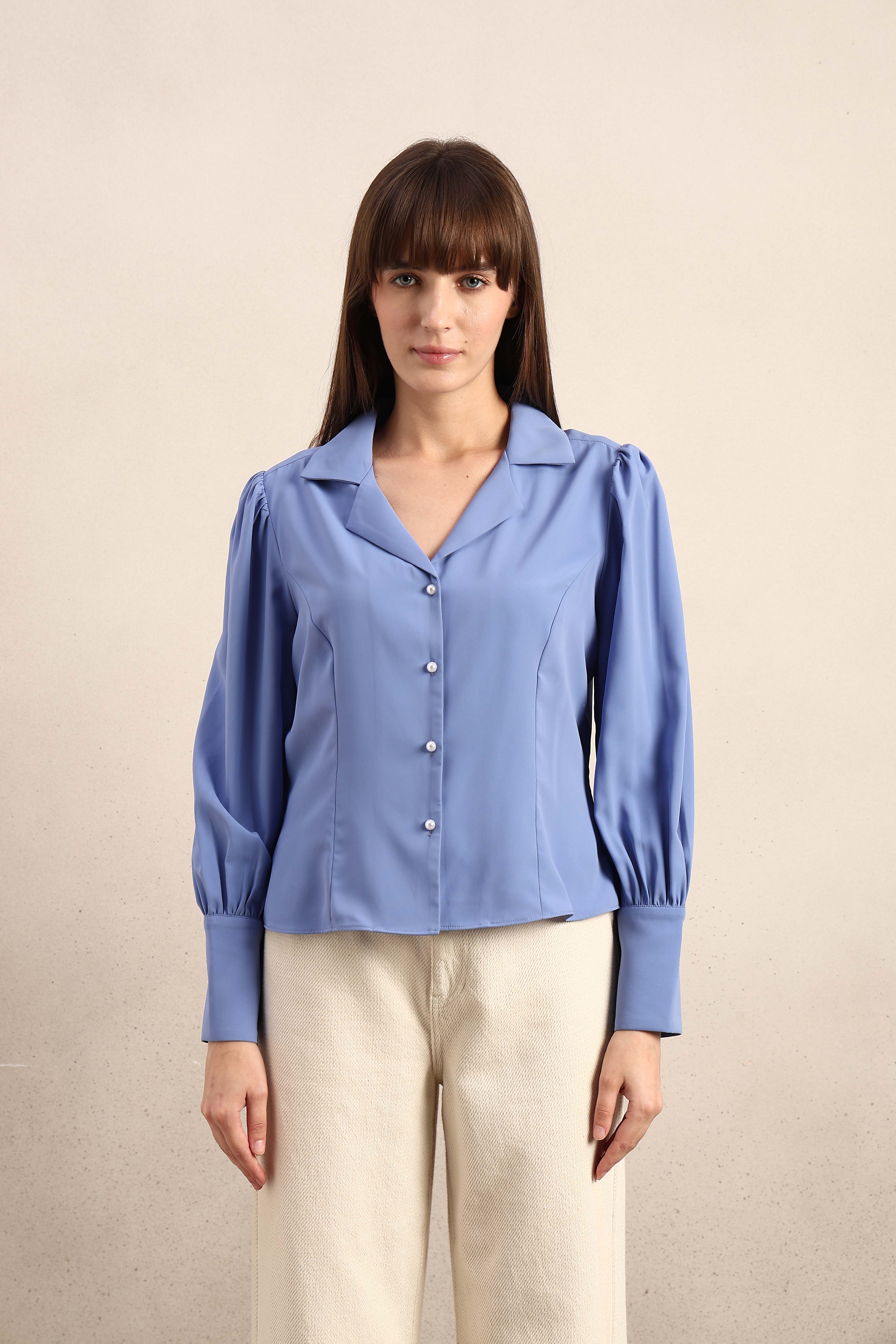 Blue Cuff Sleeves Shirt