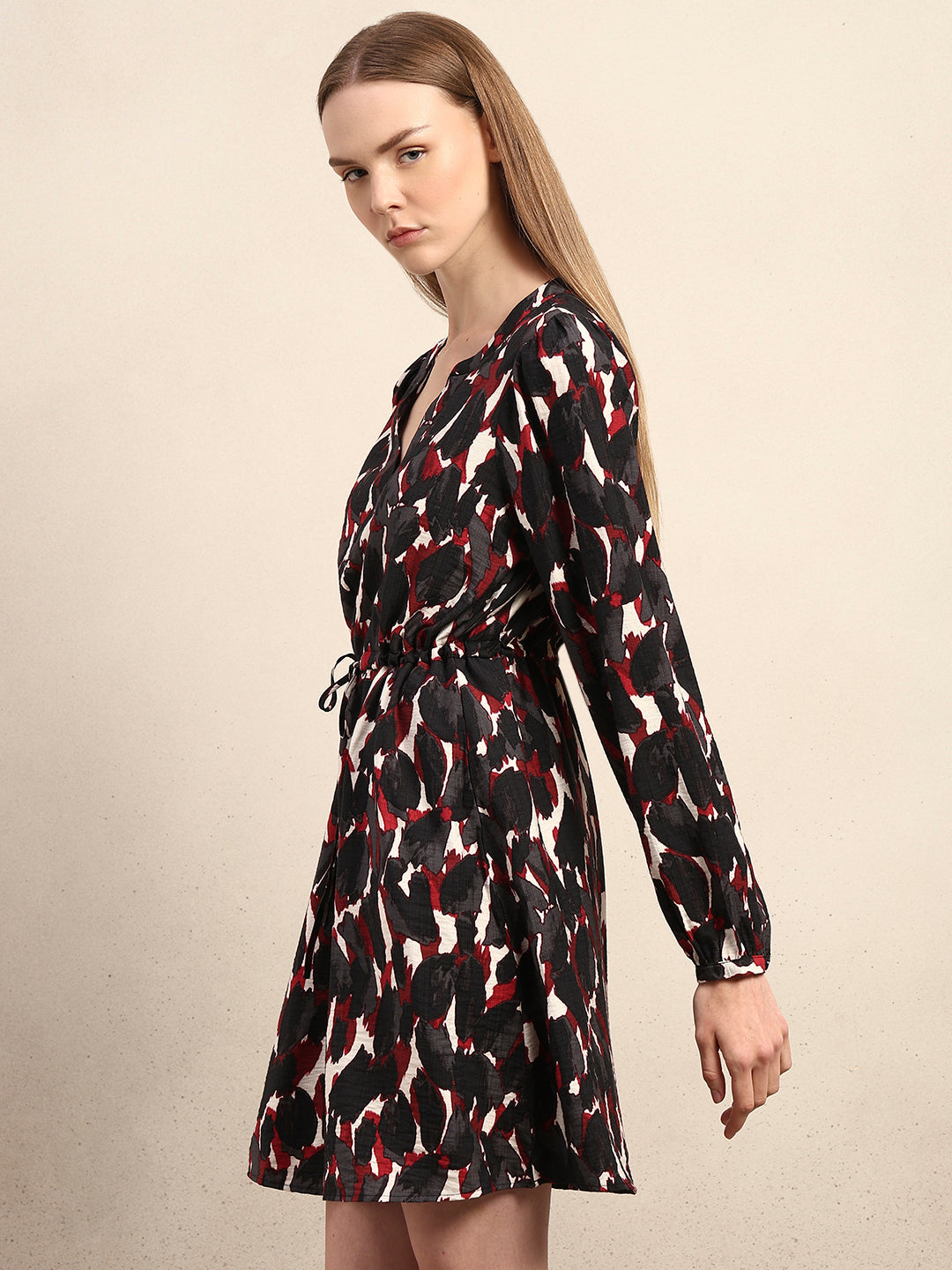 Abstract Animal Print Short Dress - Red