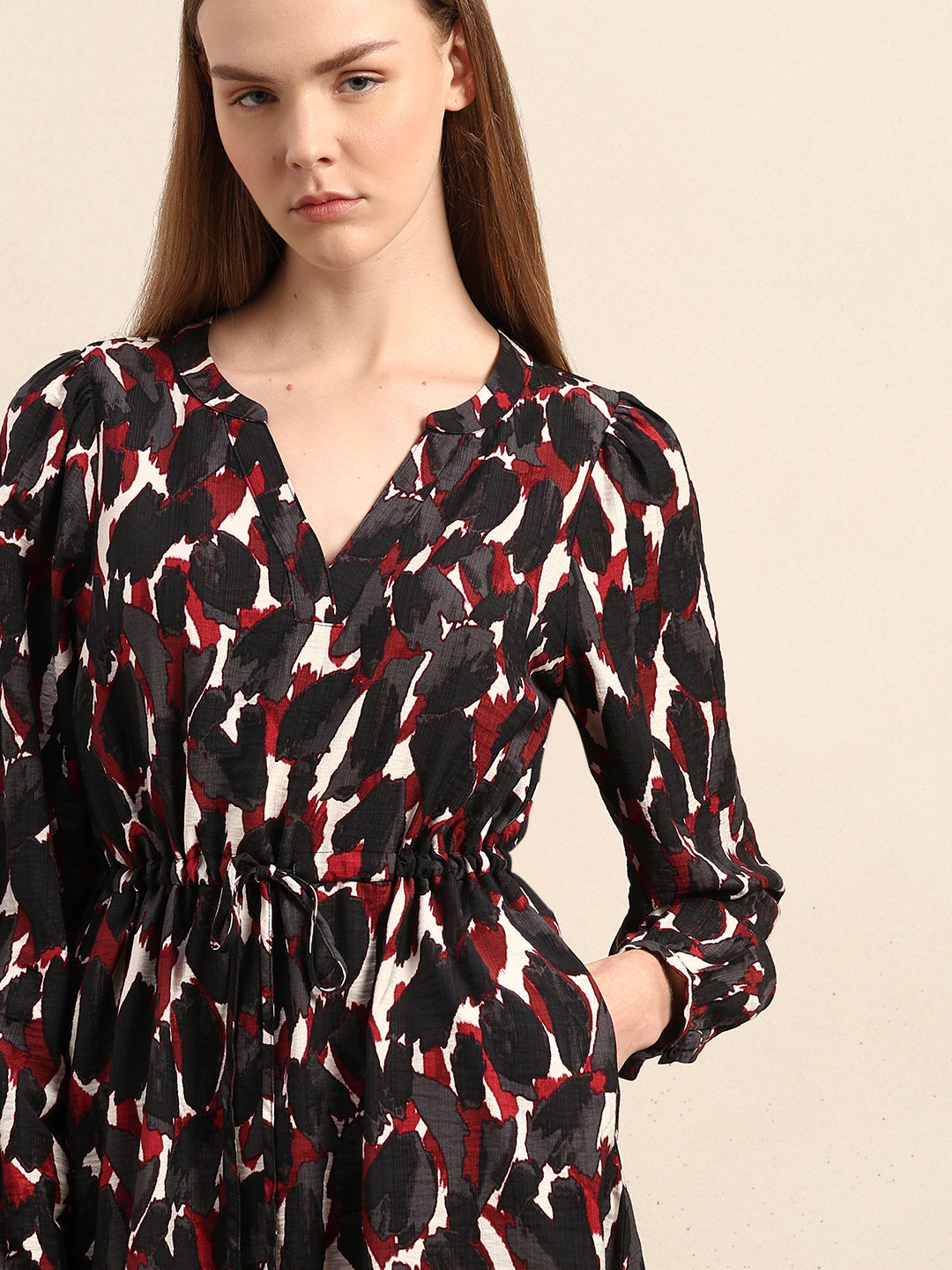 Abstract Animal Print Short Dress - Red