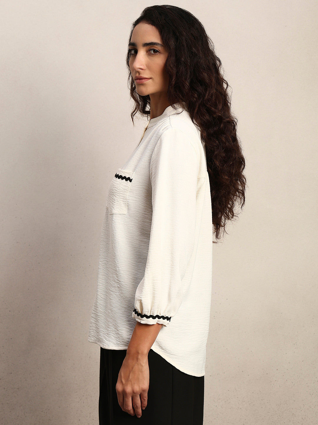 Rick Rack Trim Cotton Shirt