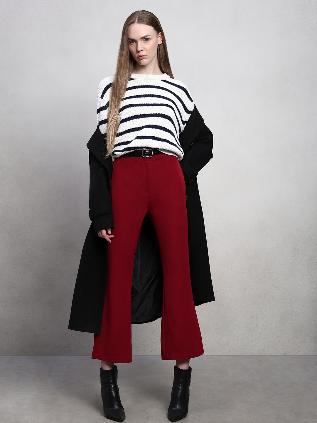 High Rise Bootcut Pants - Maroon