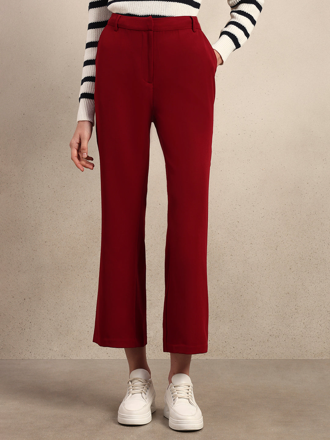 High Rise Bootcut Pants - Maroon