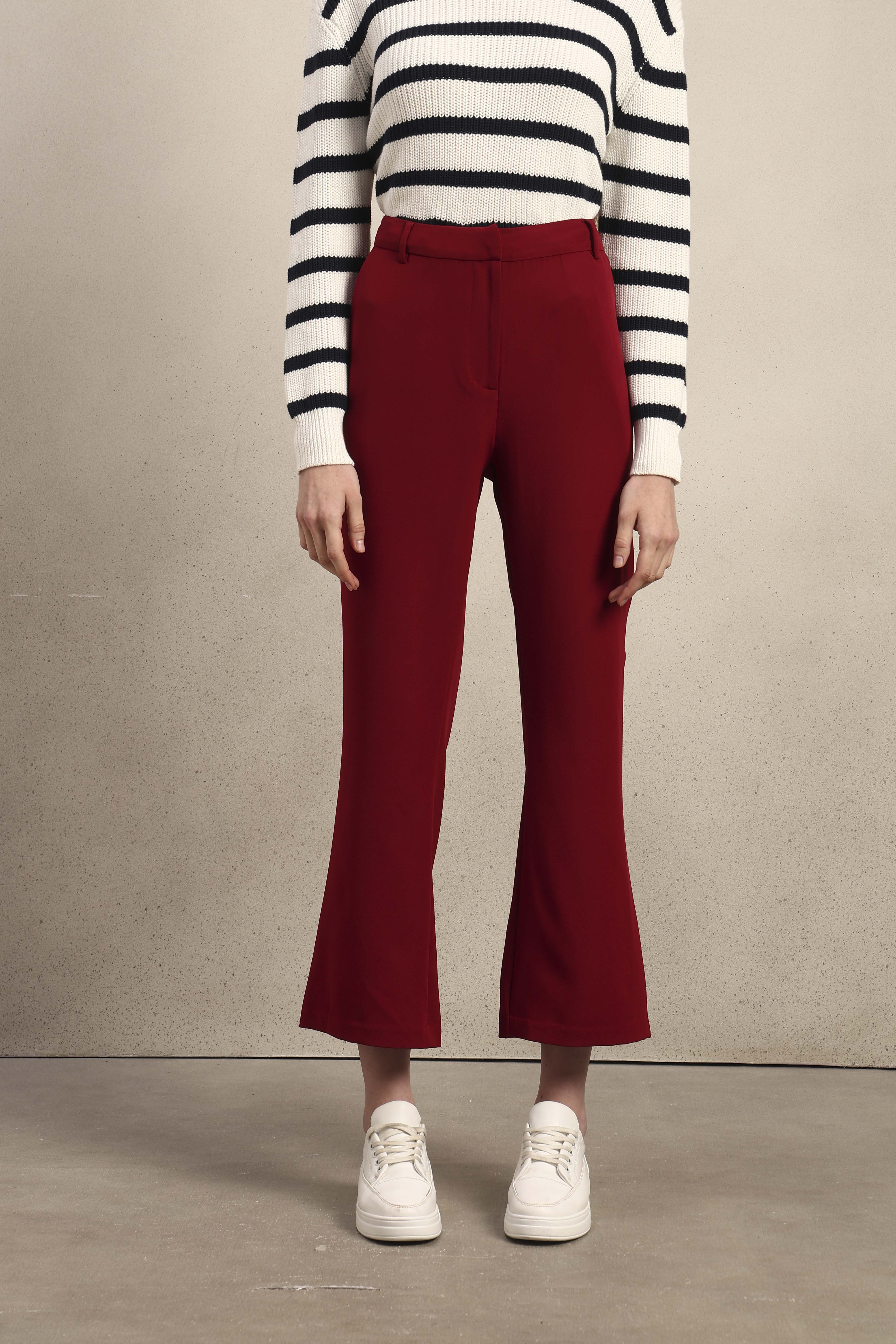 High Rise Bootcut Pants - Maroon