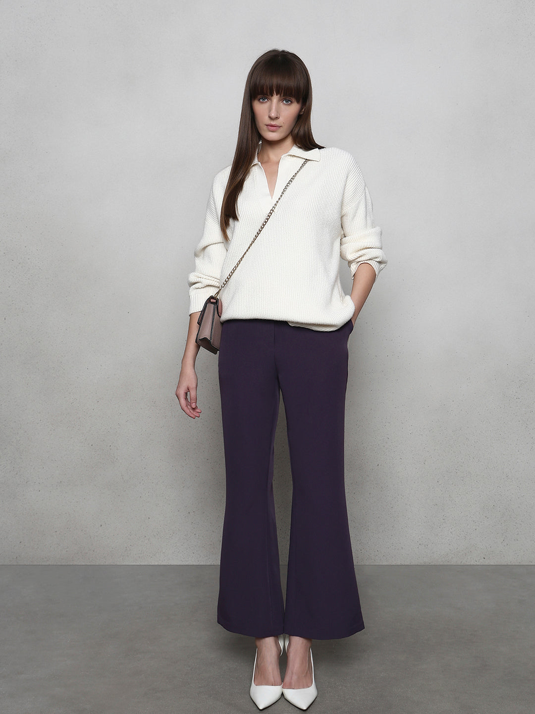 High Rise Bootcut Pants - Purple - XS