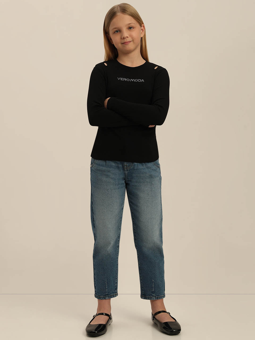 GIRLS Black Cut-Out Top