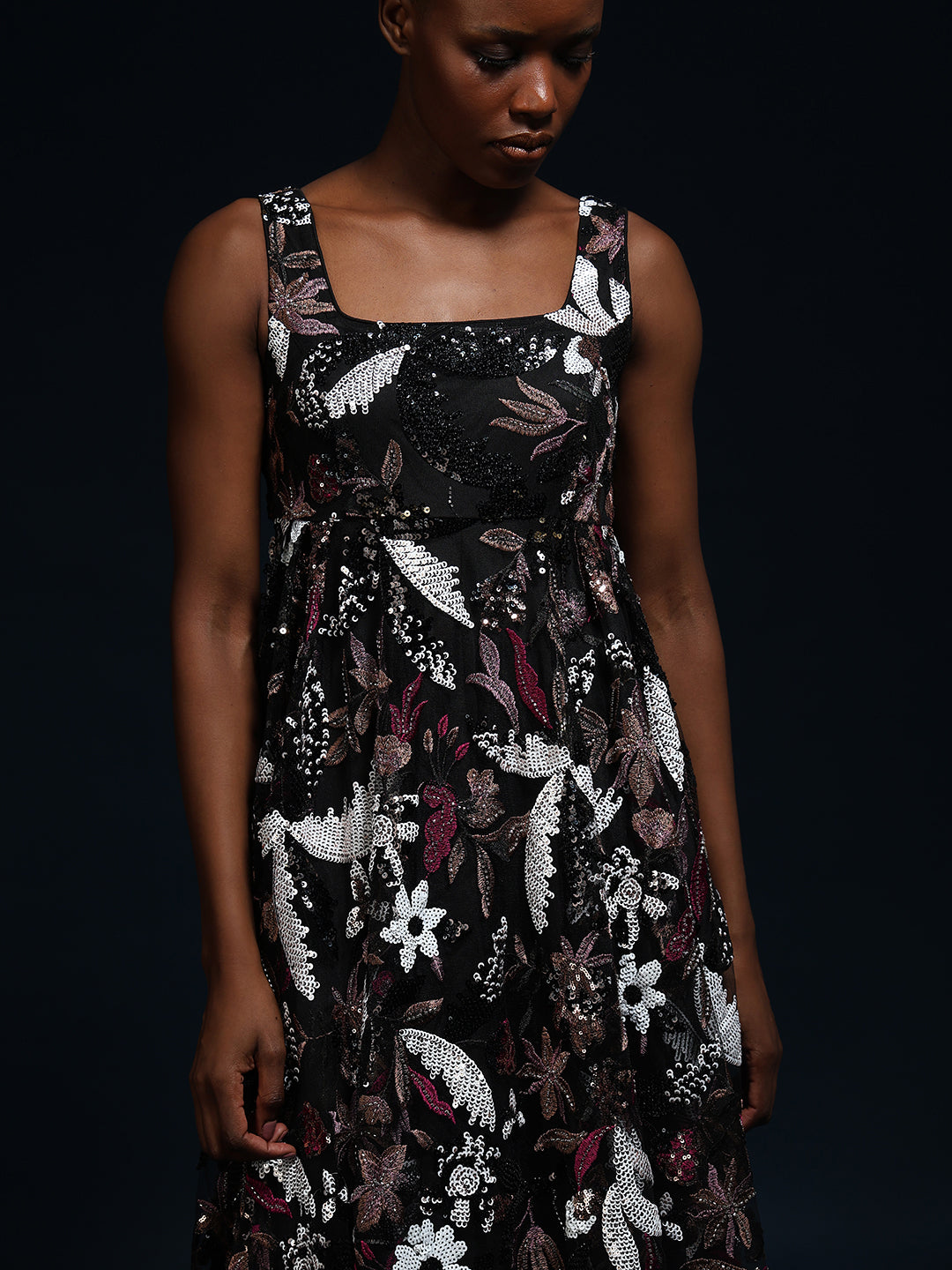 Marquee Black Floral Midi Dress