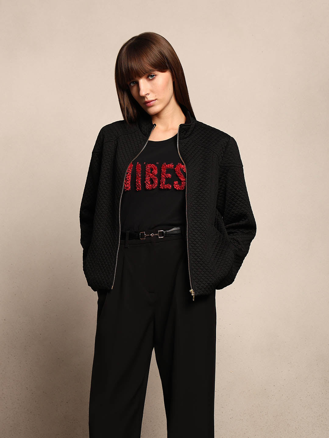 Black Quilted Zip Jacket