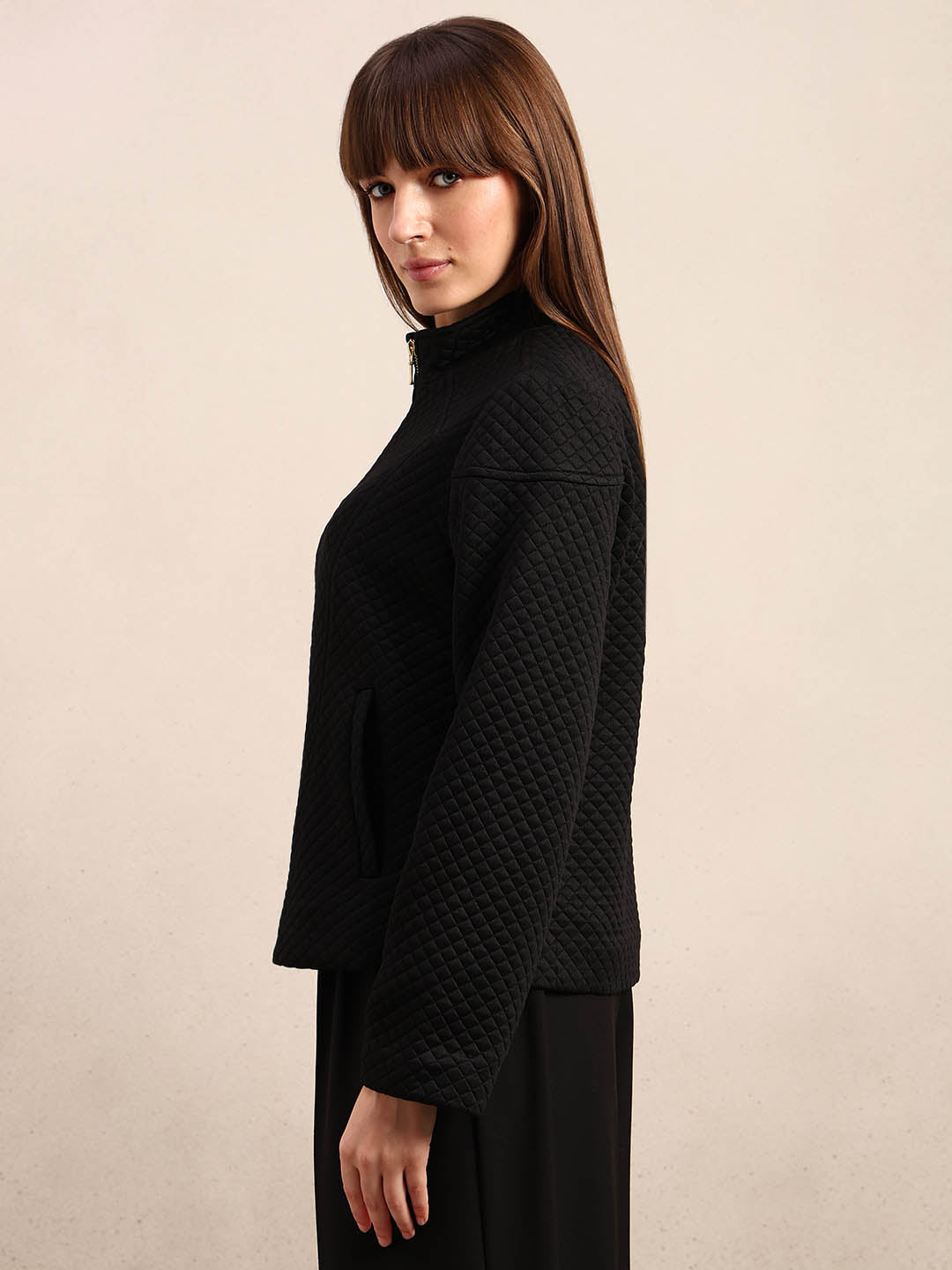 Black Quilted Zip Jacket