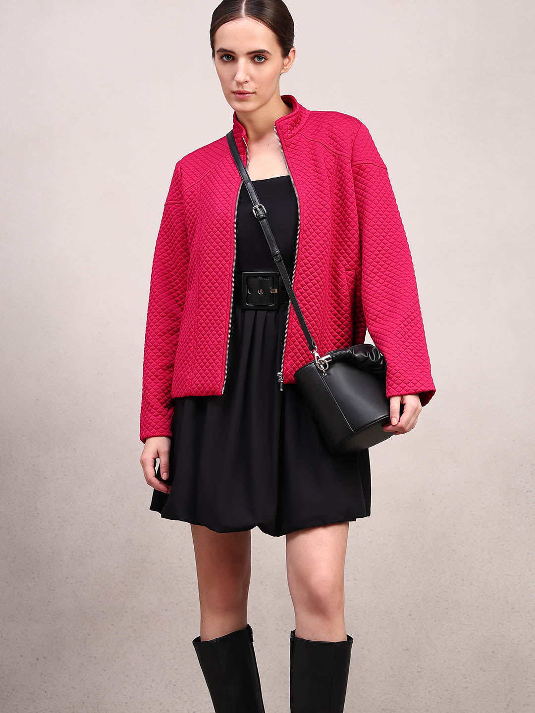 Berry Red Quilted Zip Jacket