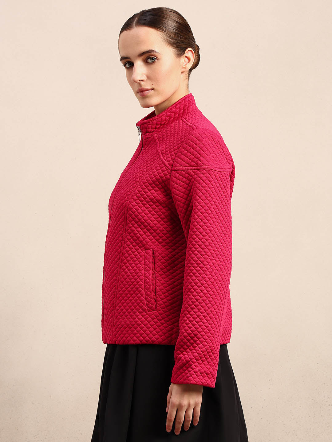 Berry Red Quilted Zip Jacket