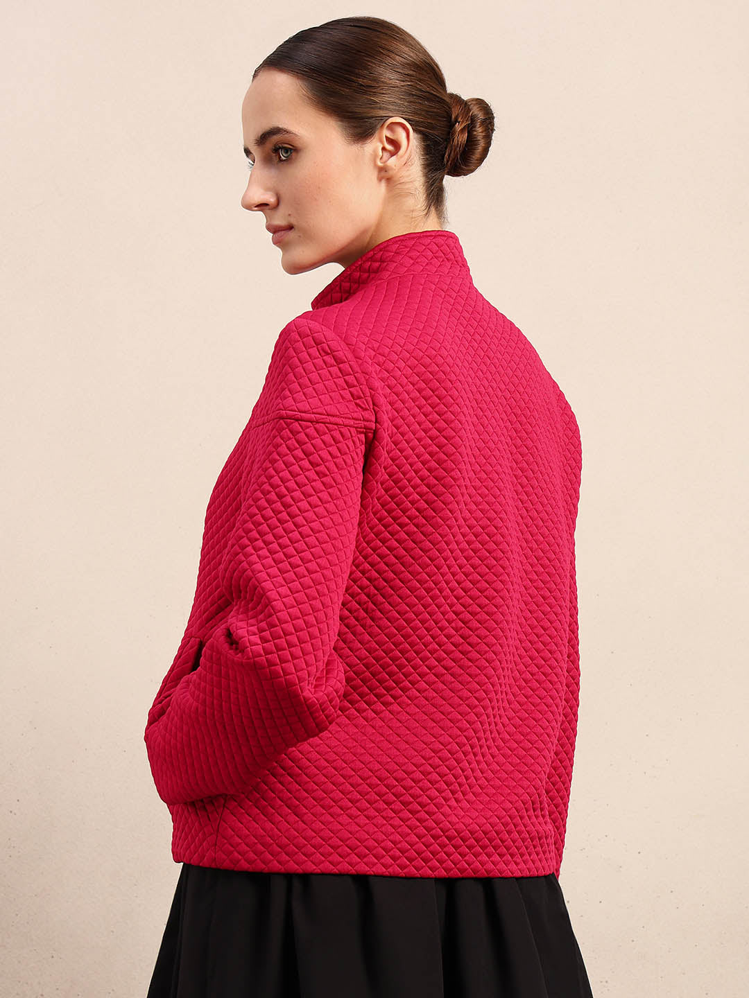 Berry Red Quilted Zip Jacket