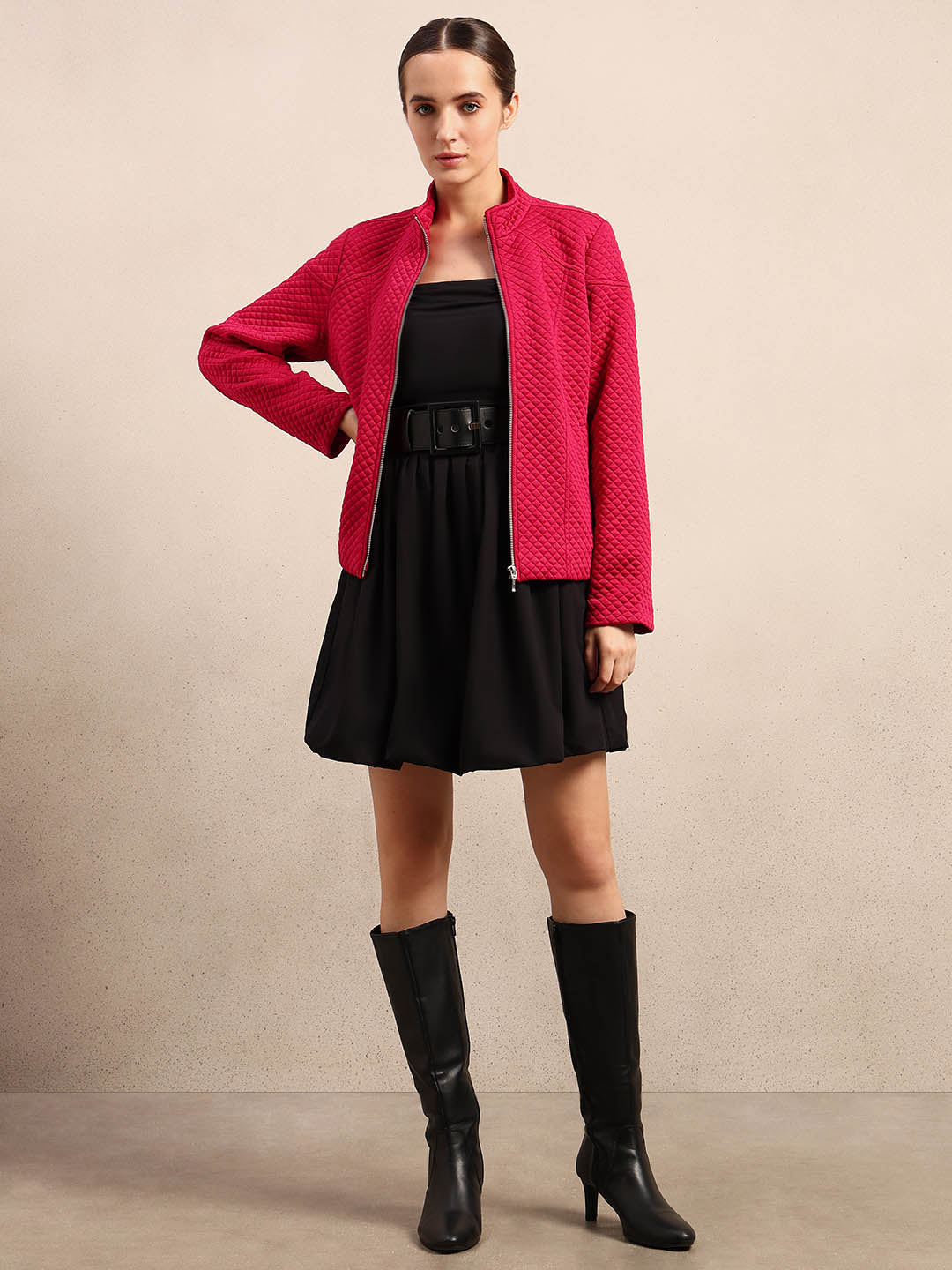 Berry Red Quilted Zip Jacket