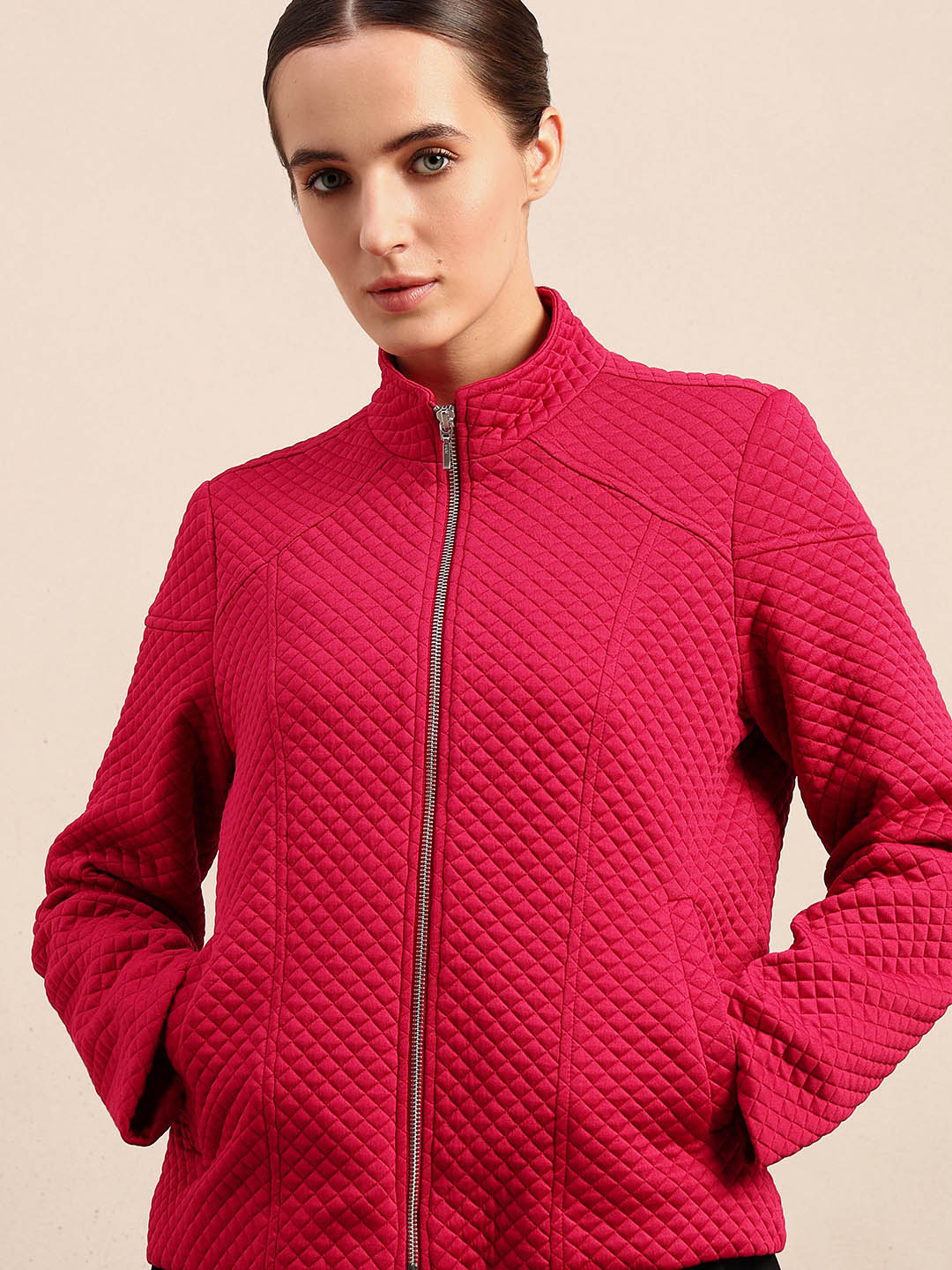 Berry Red Quilted Zip Jacket