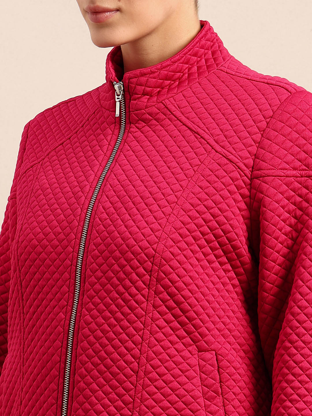 Berry Red Quilted Zip Jacket