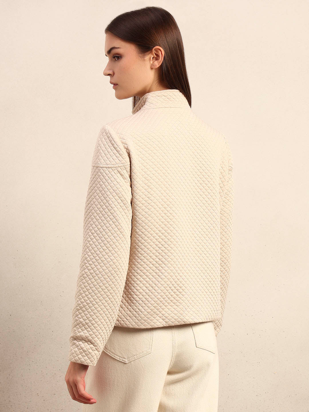 Cream Quilted Zip Jacket