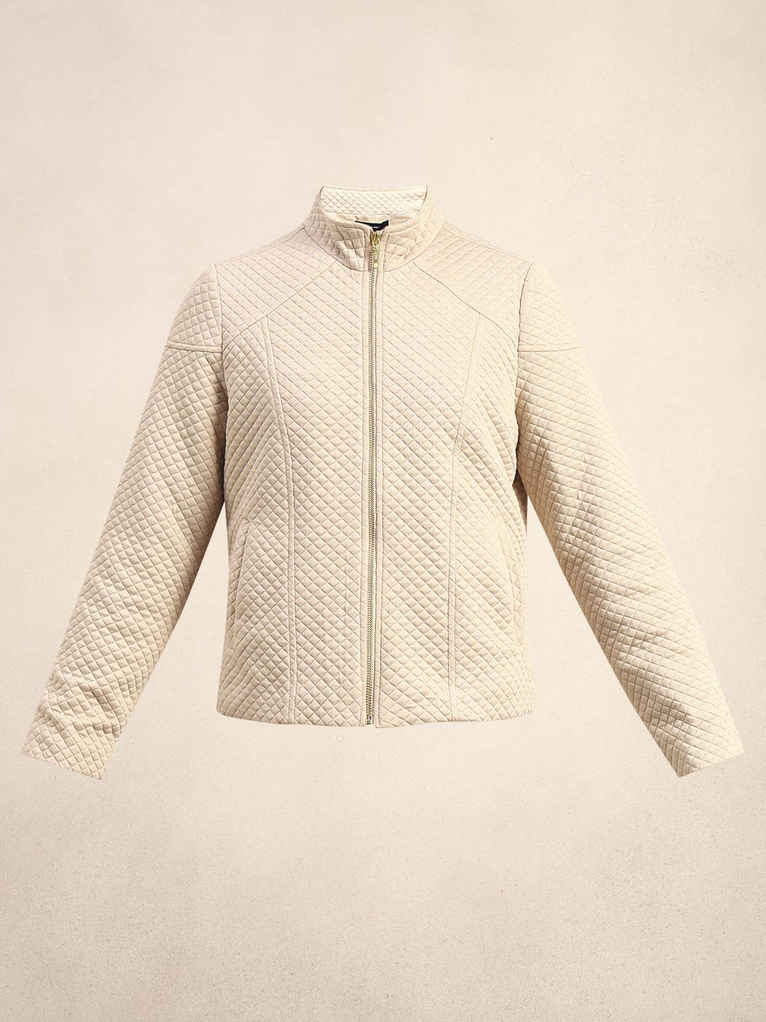 Cream Quilted Zip Jacket