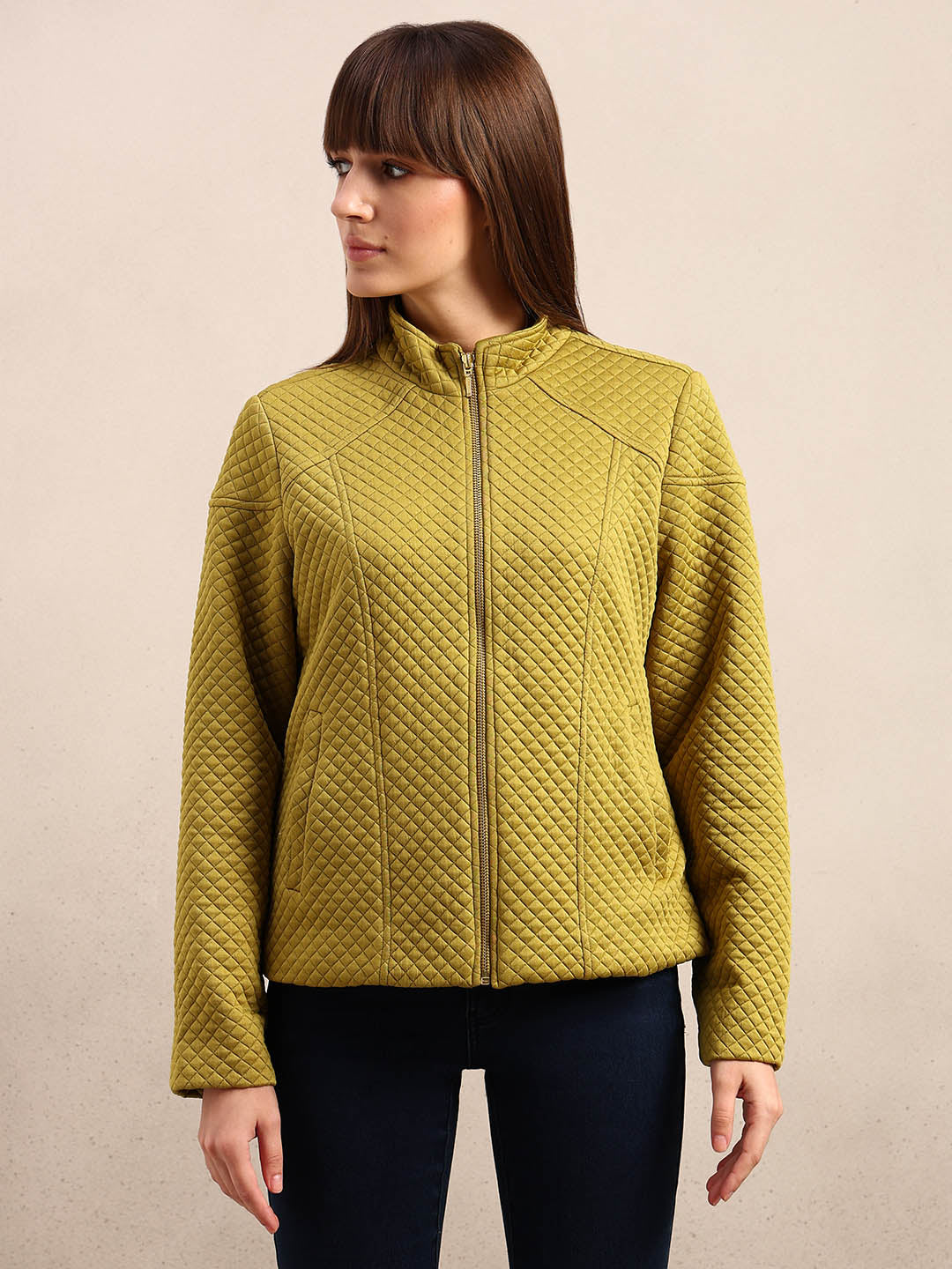 Sage Green Quilted Zip Jacket