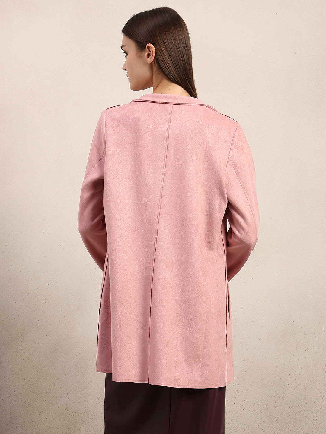 Pink Long Faux Suede Coat