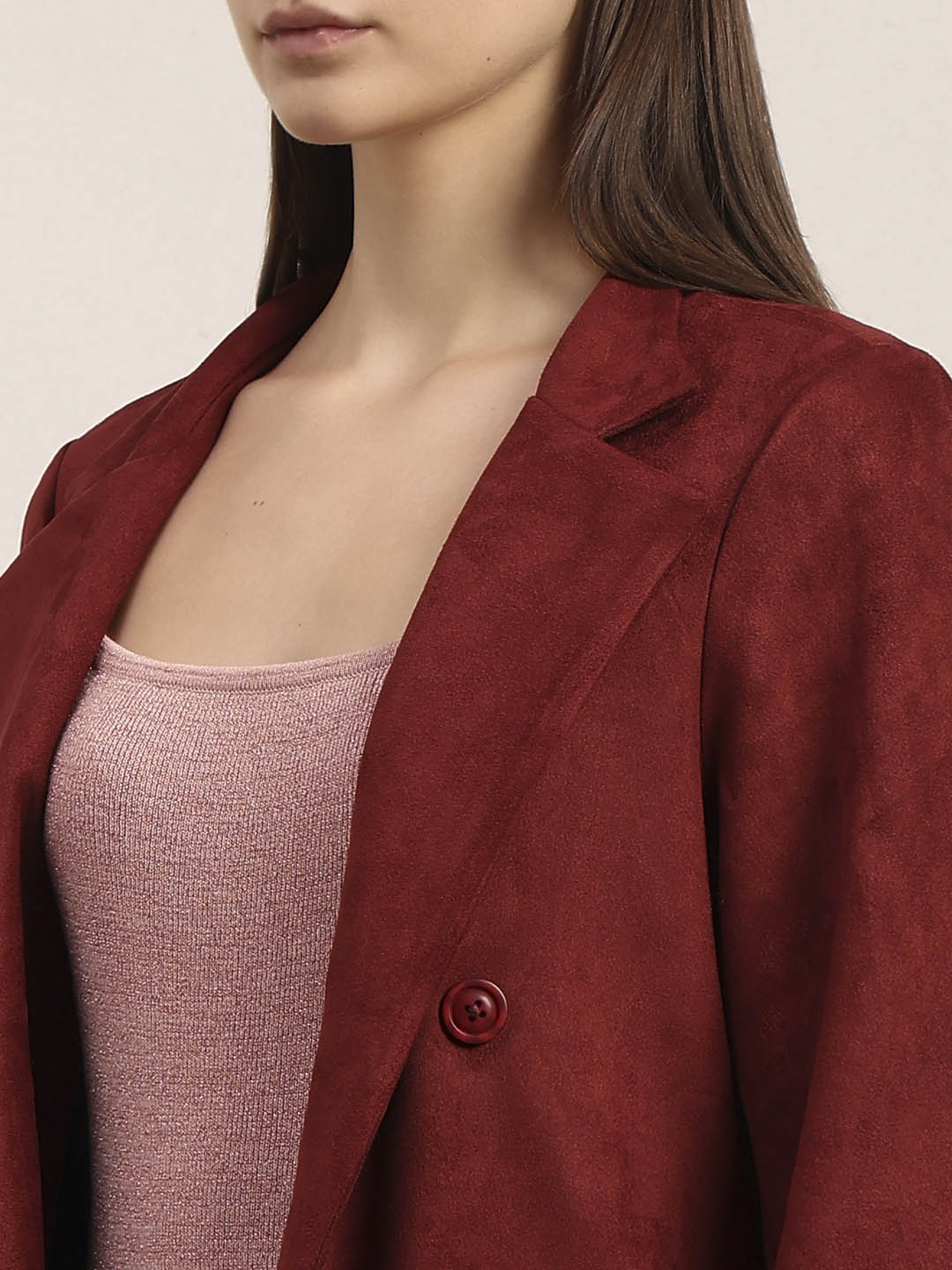 Reddish Brown Long Faux Suede Coat