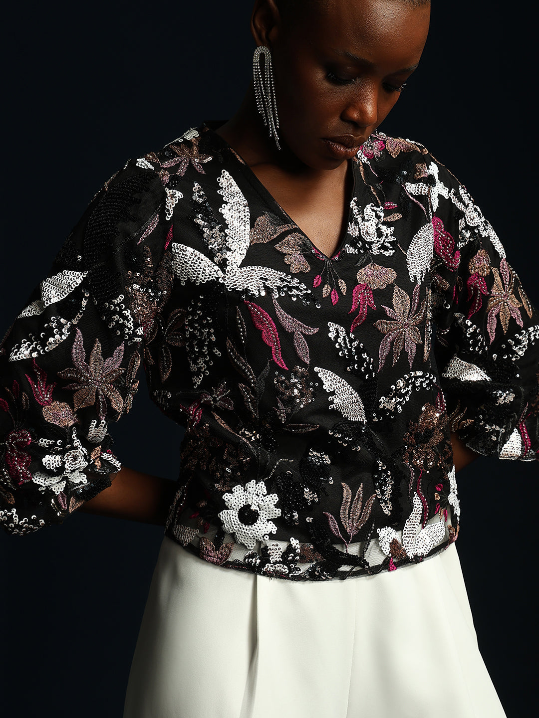 Marquee Floral Sequined Top