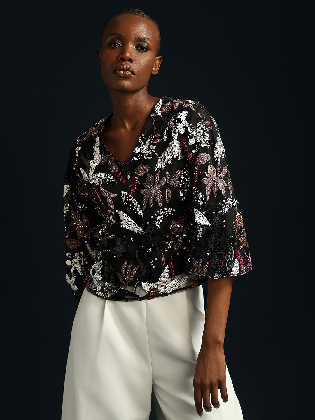 Marquee Floral Sequined Top