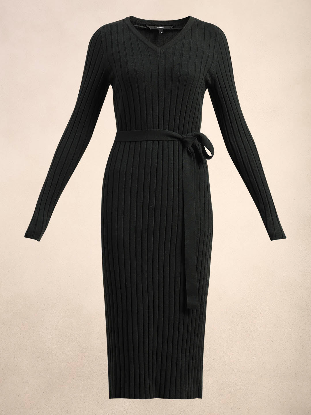 Ribbed V-Neck Knitted Midi Dress