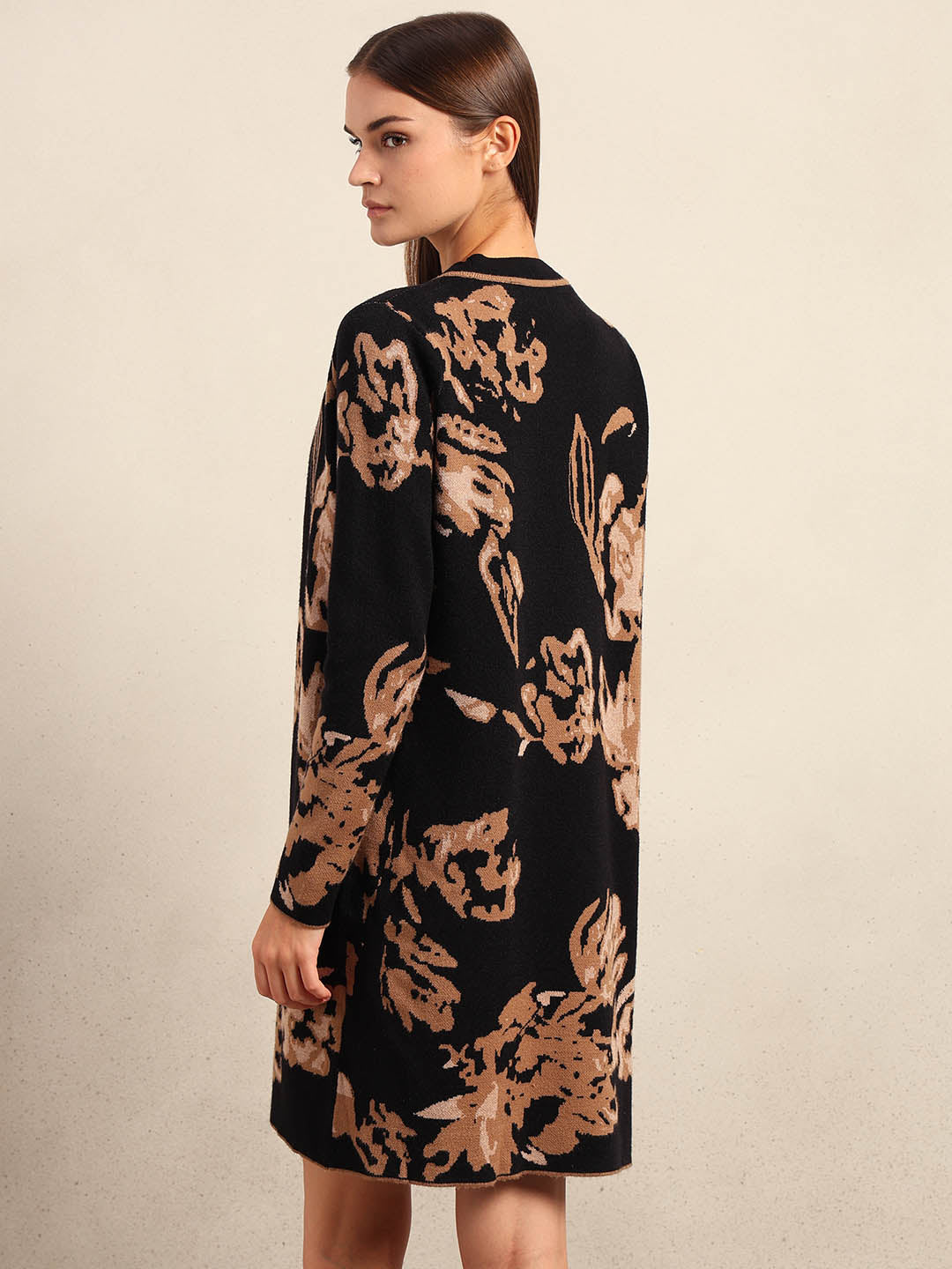 Long Floral Front Open Cardigan