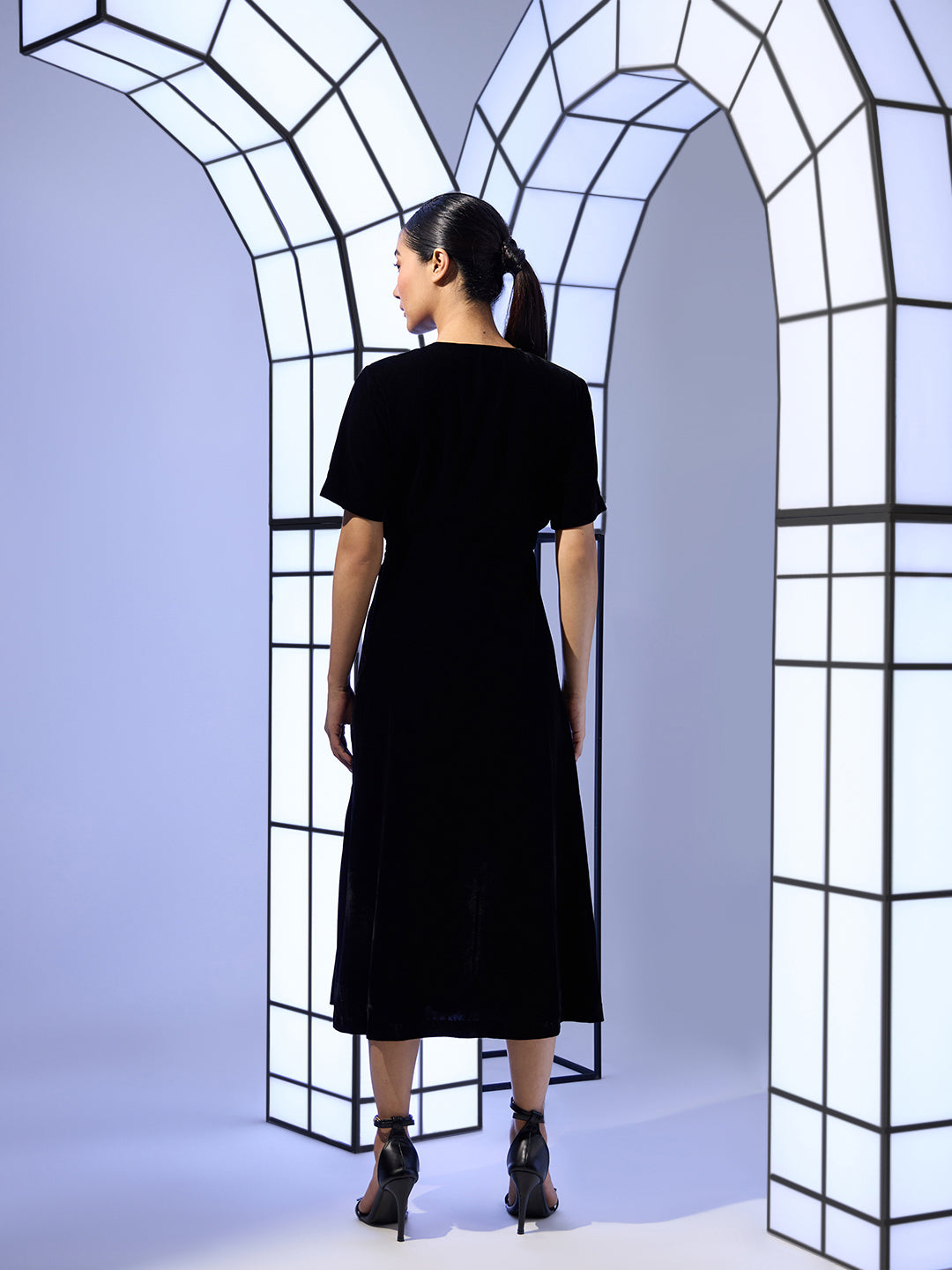 Velour Button Front Midi Dress