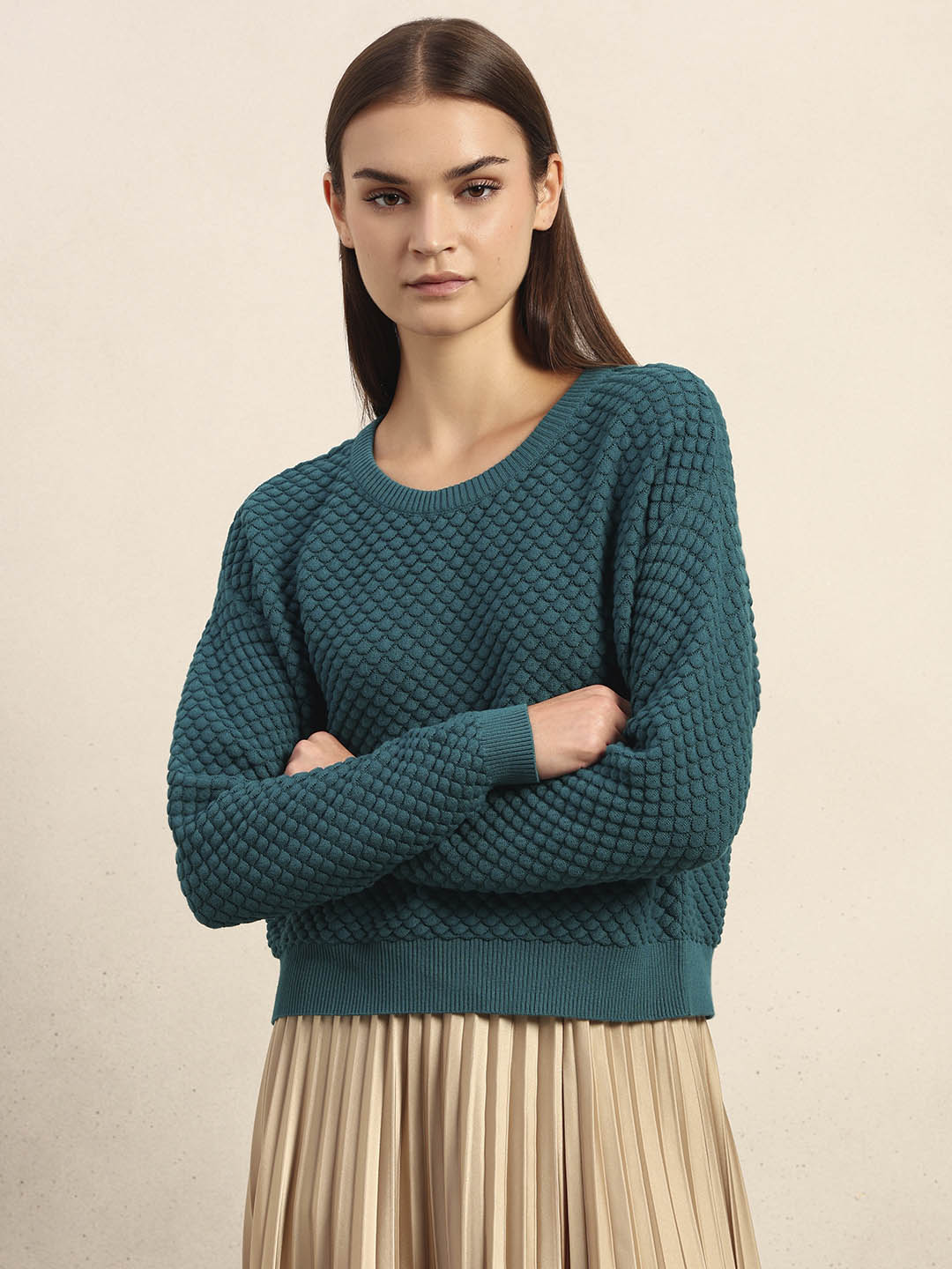Teal Textured Knit Pullover